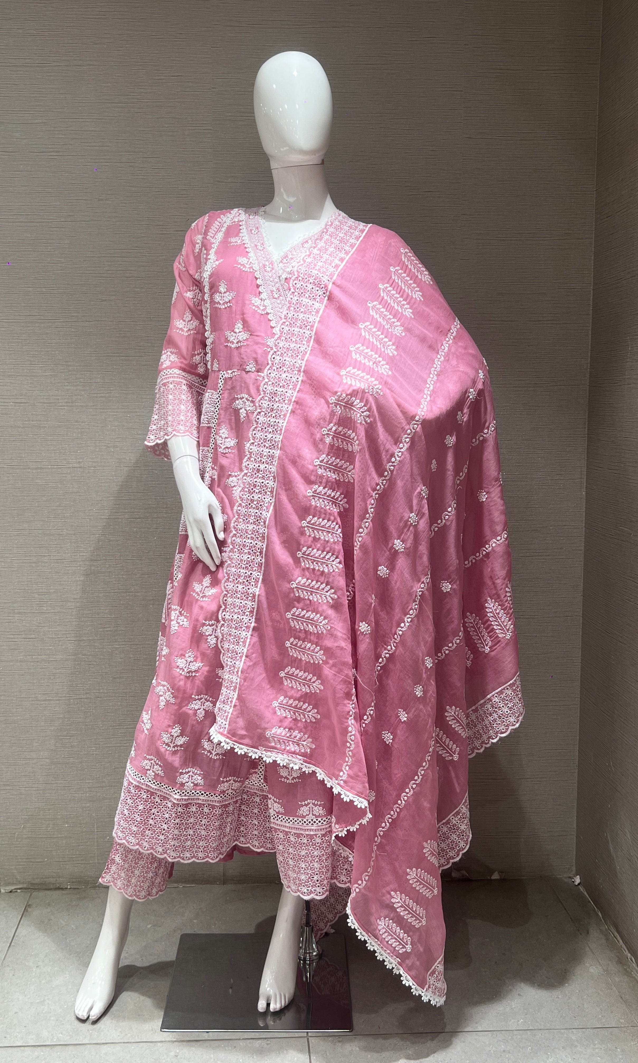 PINK Chikankari Anarkali kurta set