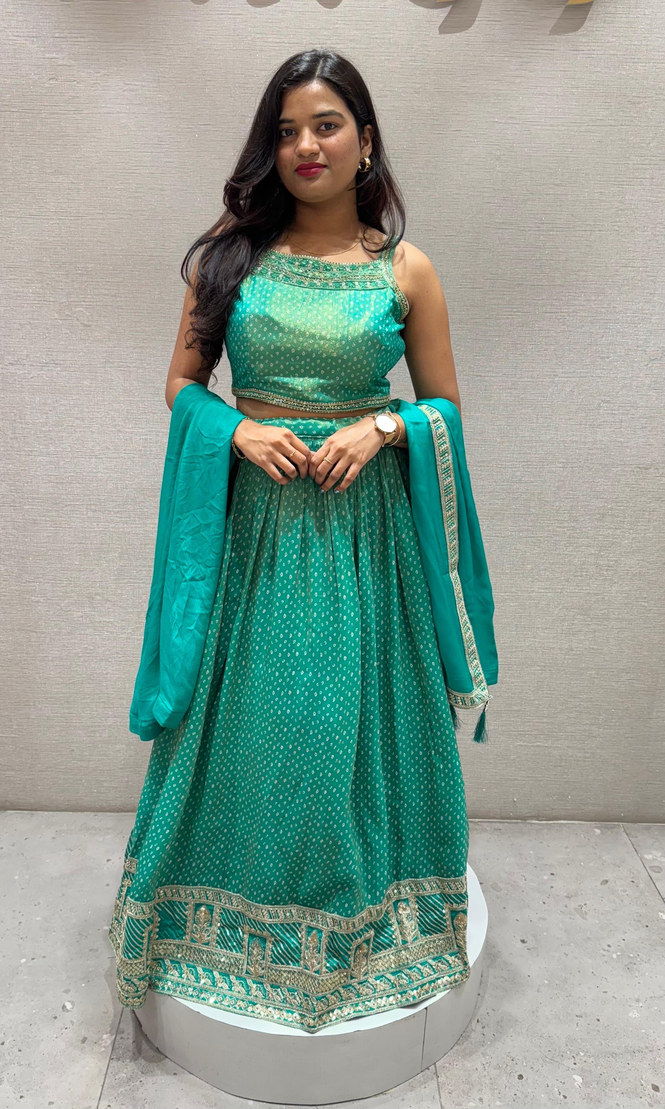 Green EMBROIDERED lehanga