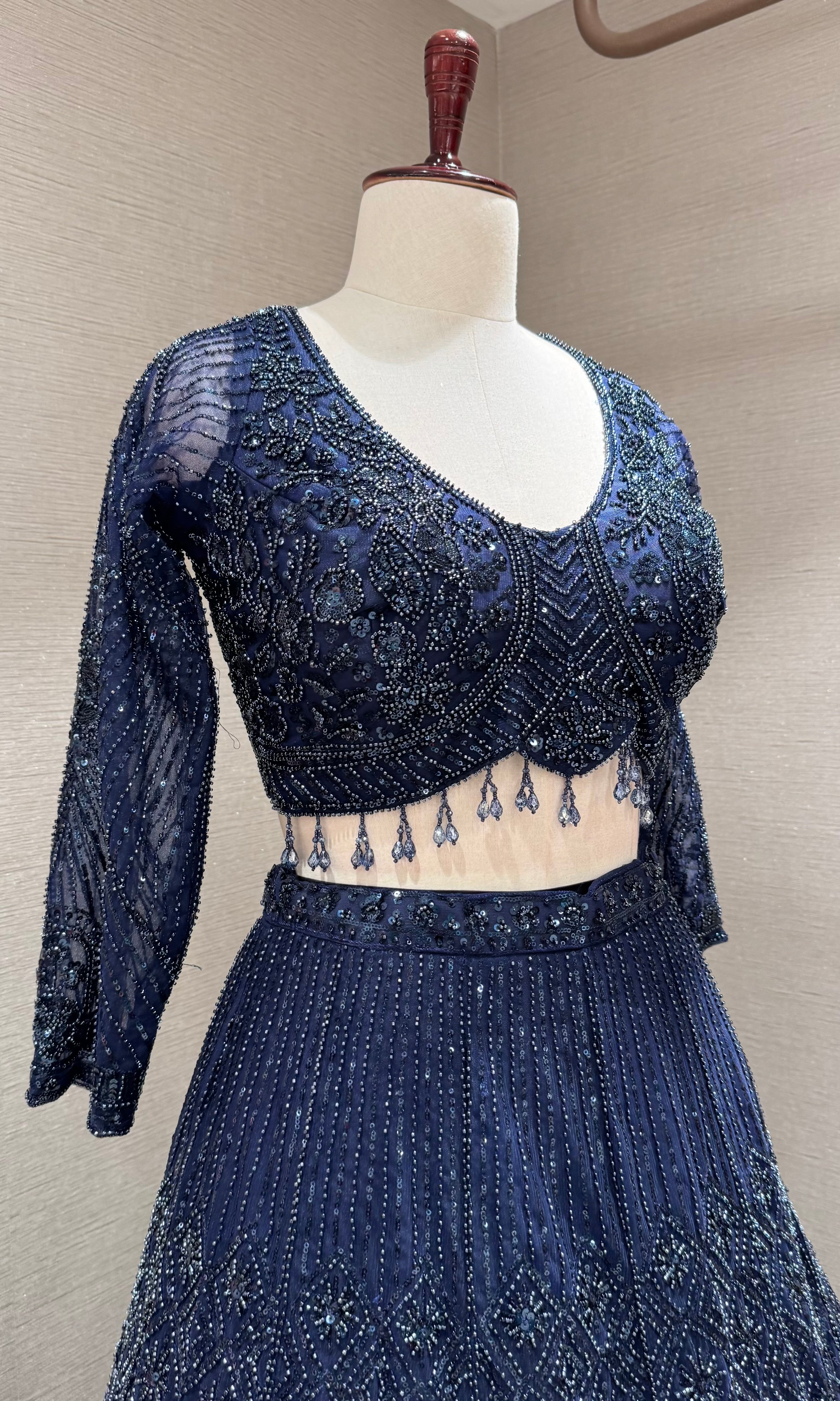 Navy Blue Sequined Lehenga Choli with Net Dupatta