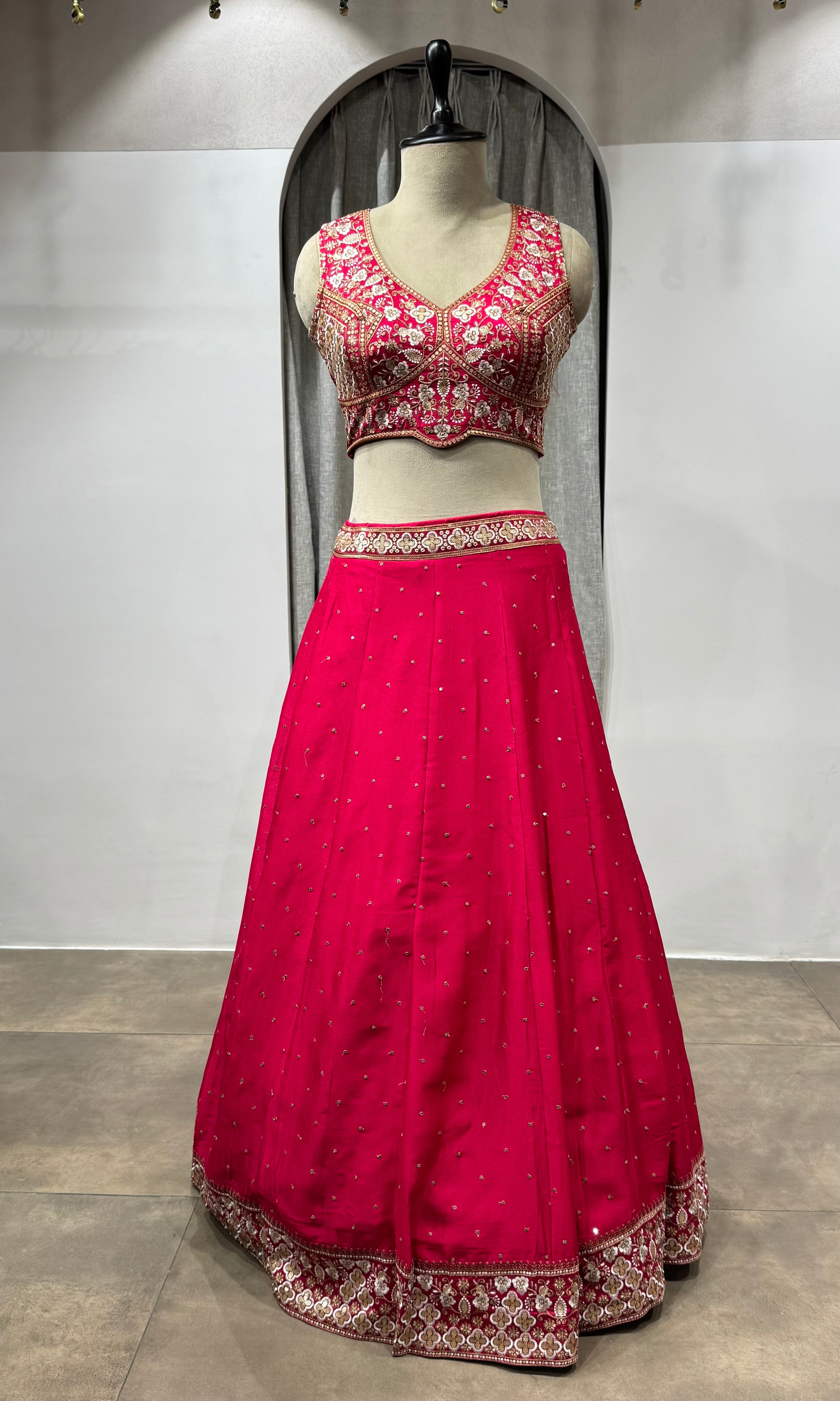pink raw silk embroidered lehenga set