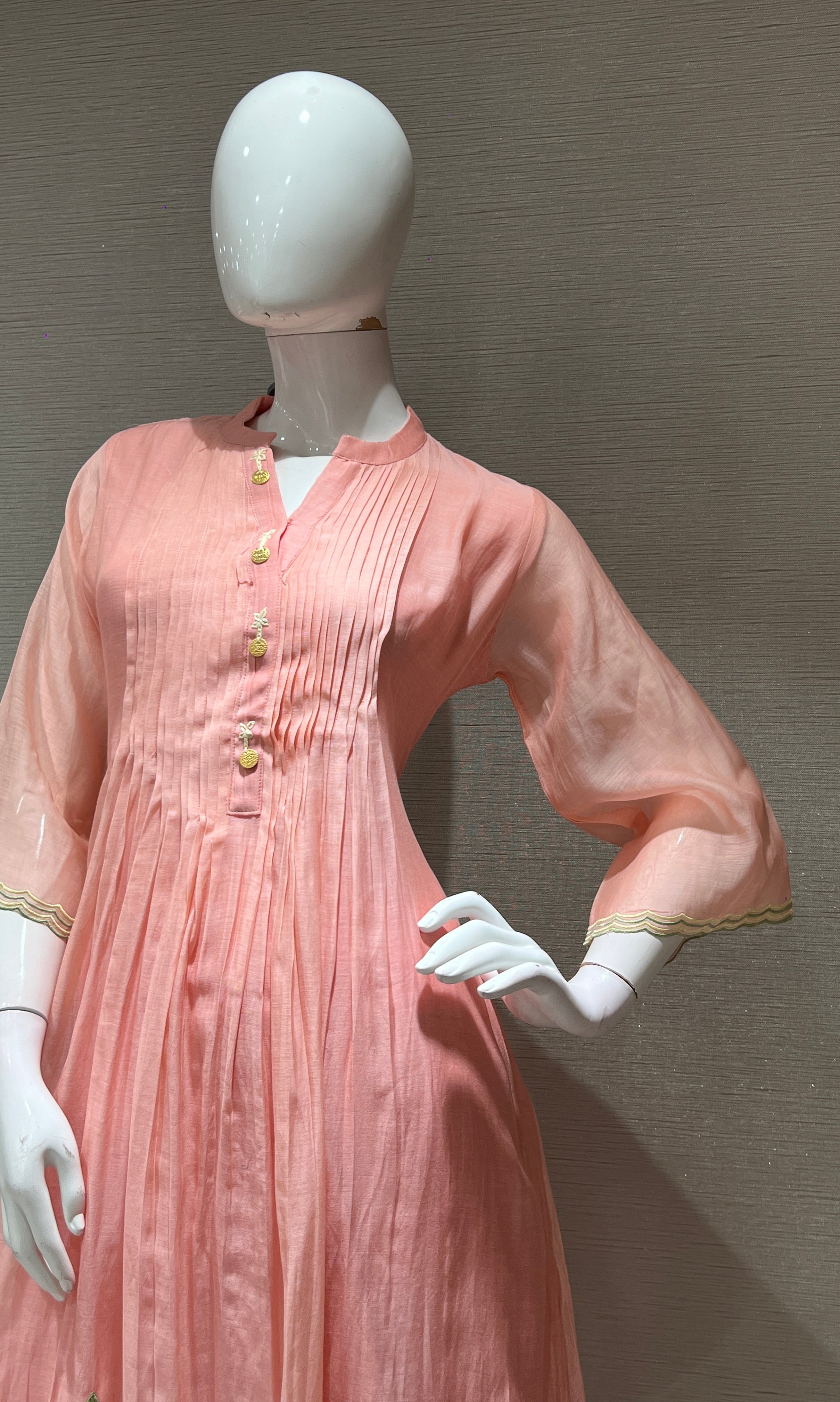 pink FLORAL MUL CHANDERI KURTA SET