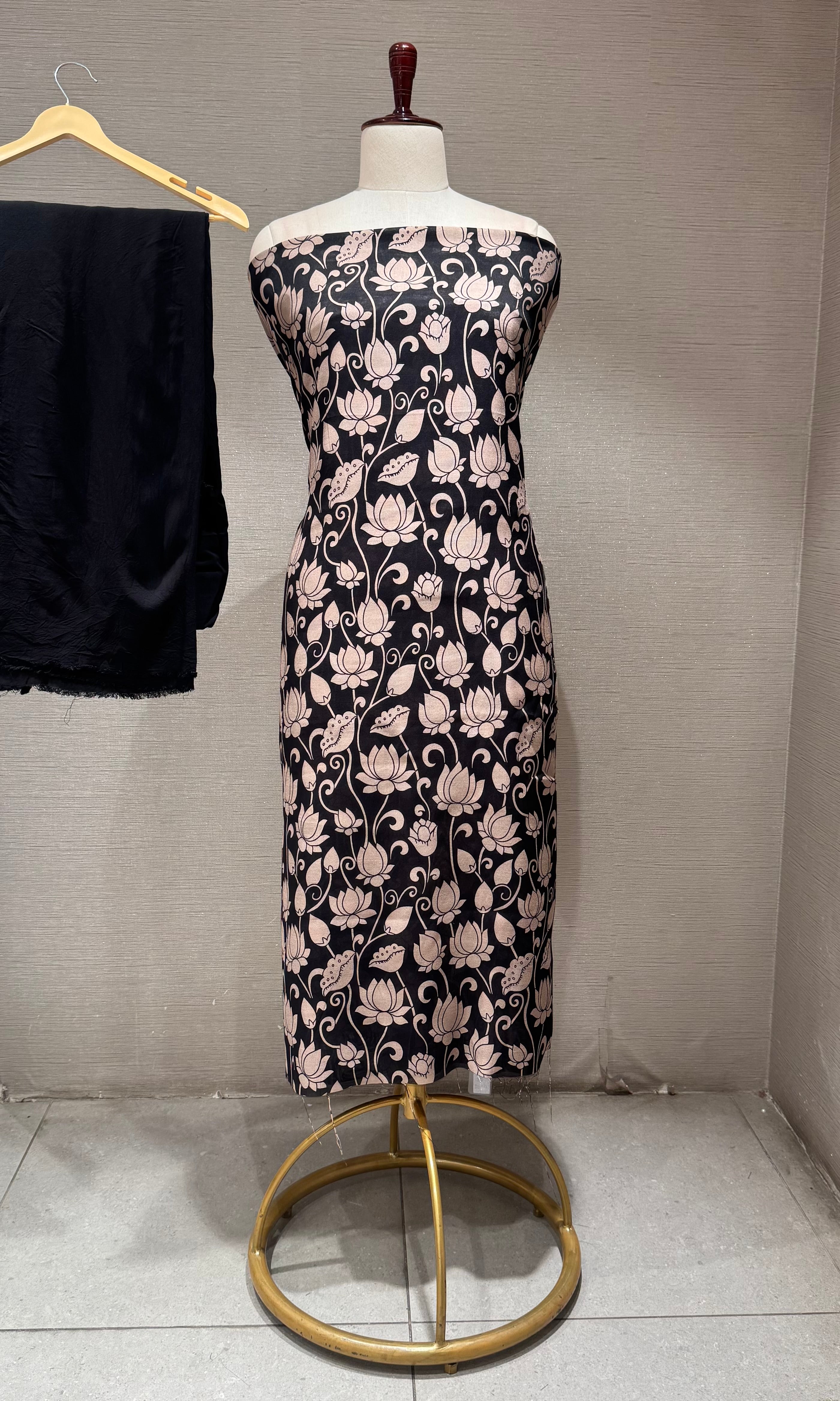 Black and Beige Floral Printed Dress material