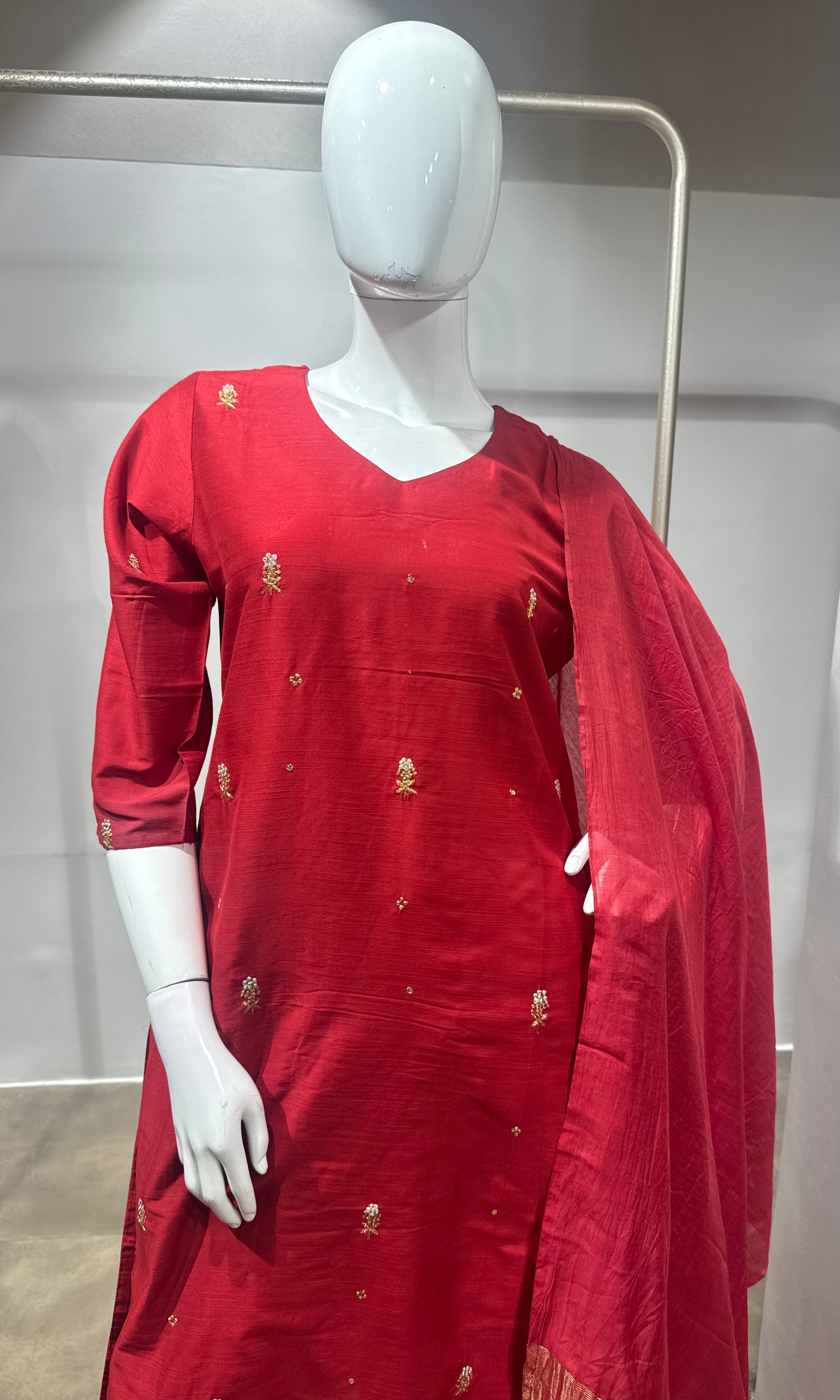 RUST Elegance Silk Blend Kurta Set with Dupatta