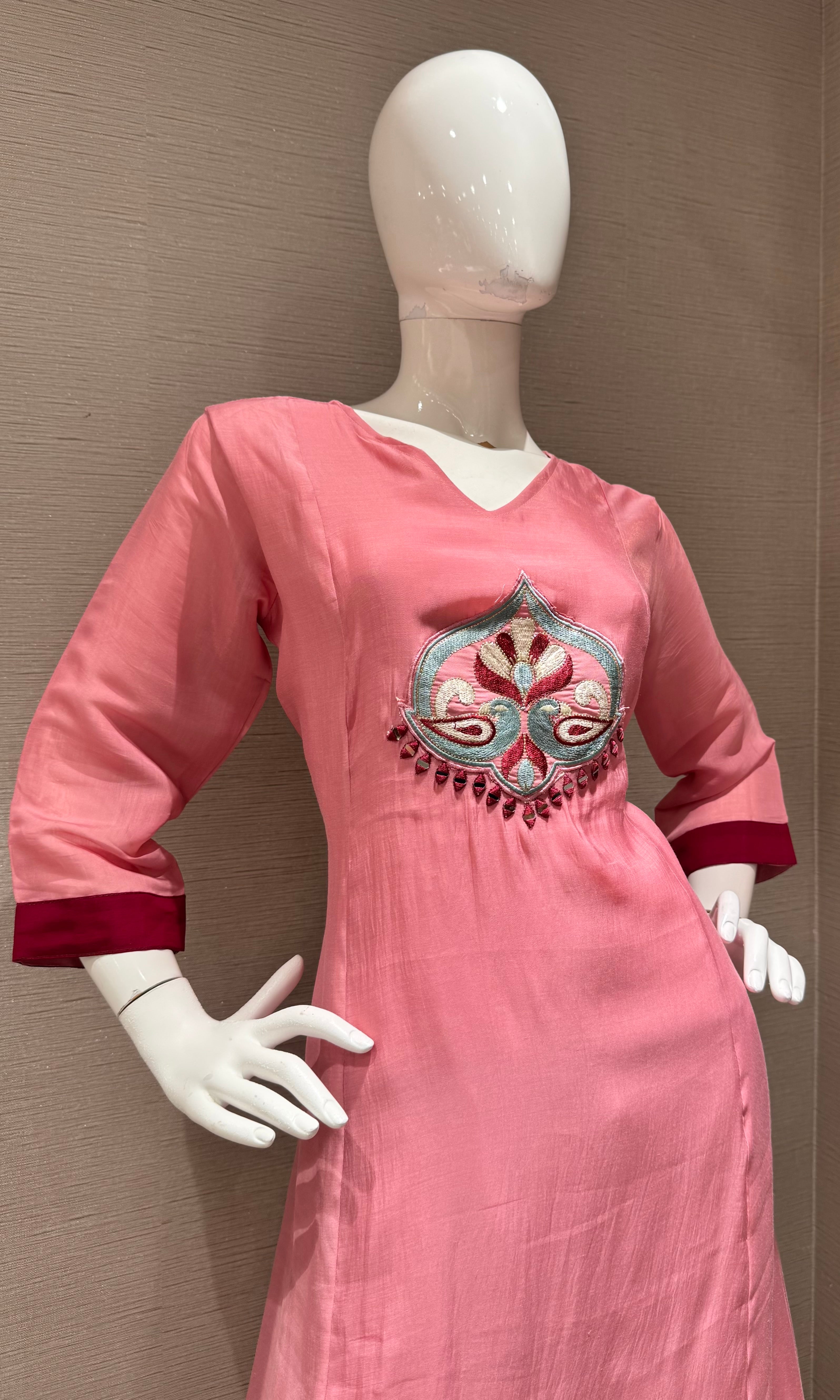 Rose Pink Kurta Set with Ethnic Dupatta