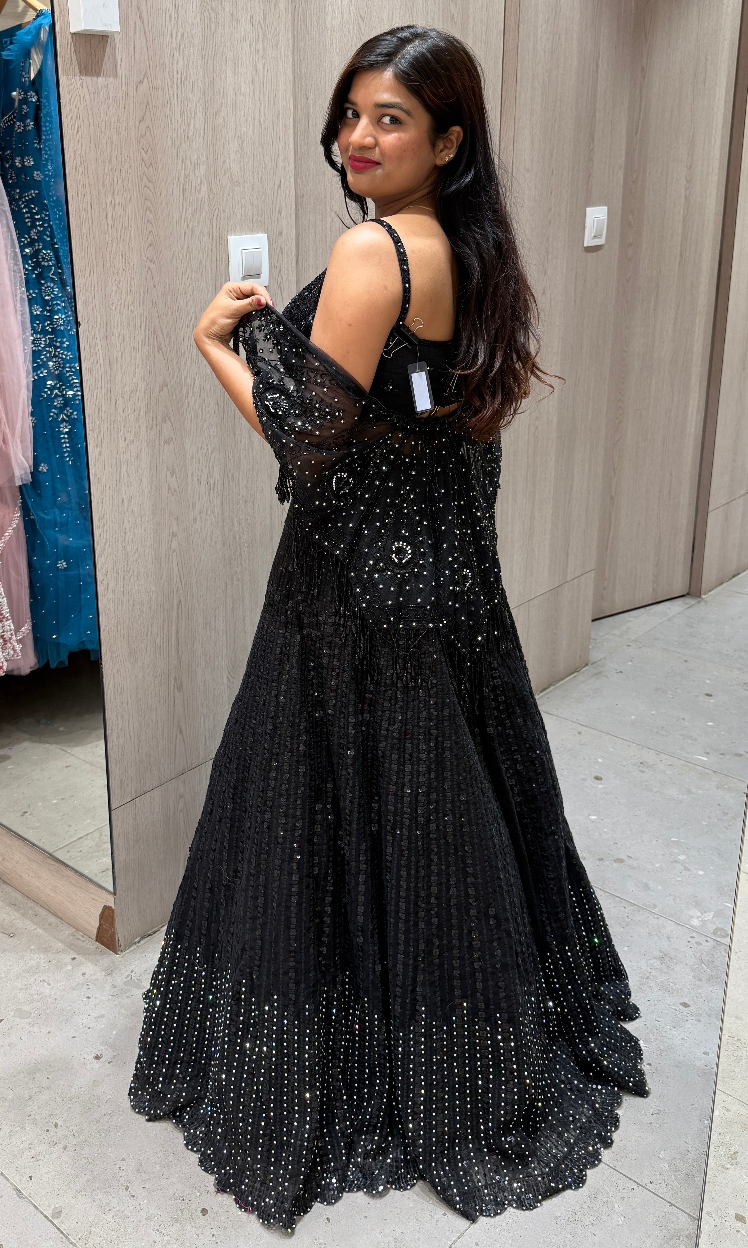 Black lehenga with designer cape 1000