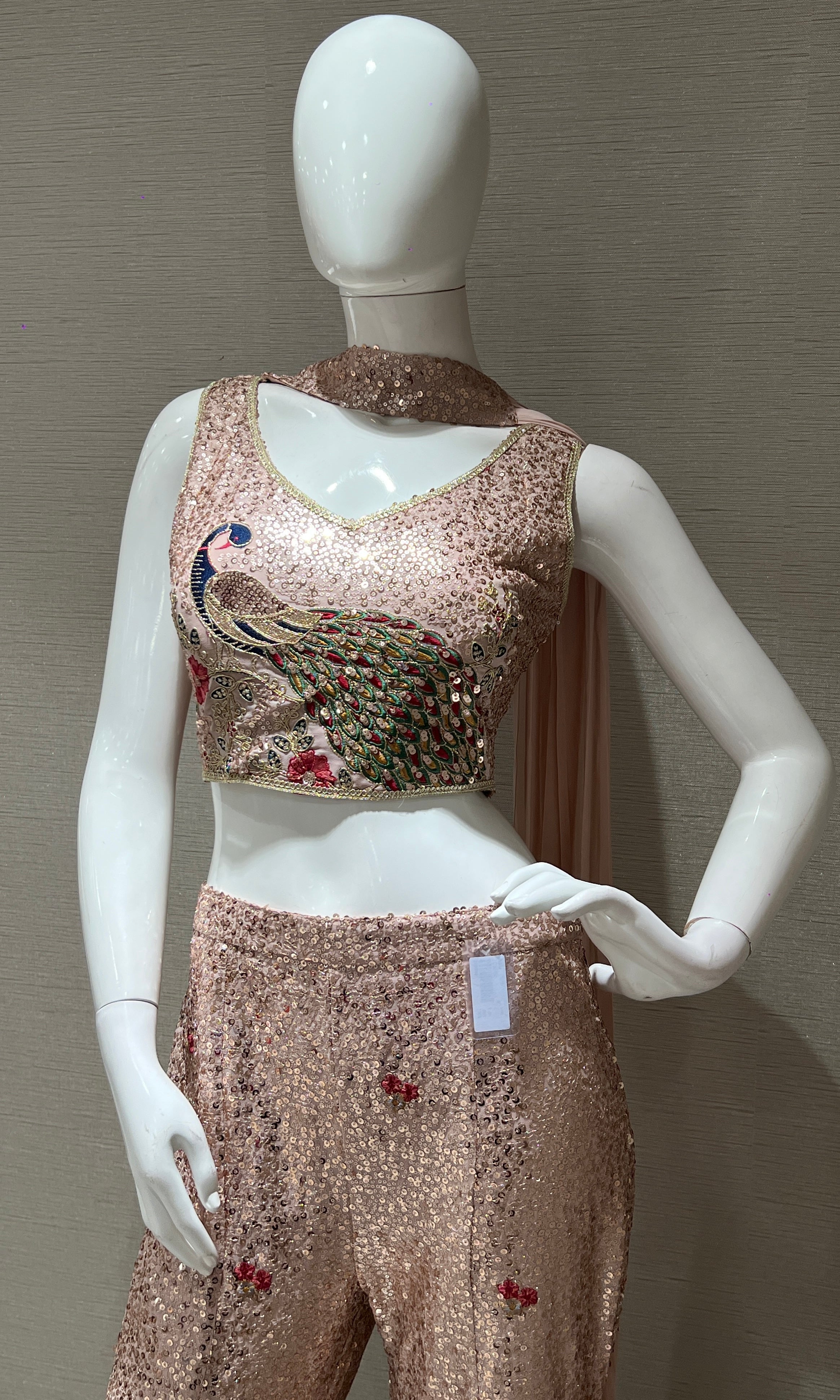 Rose Pink with Gold Sequin Sharara palazzo