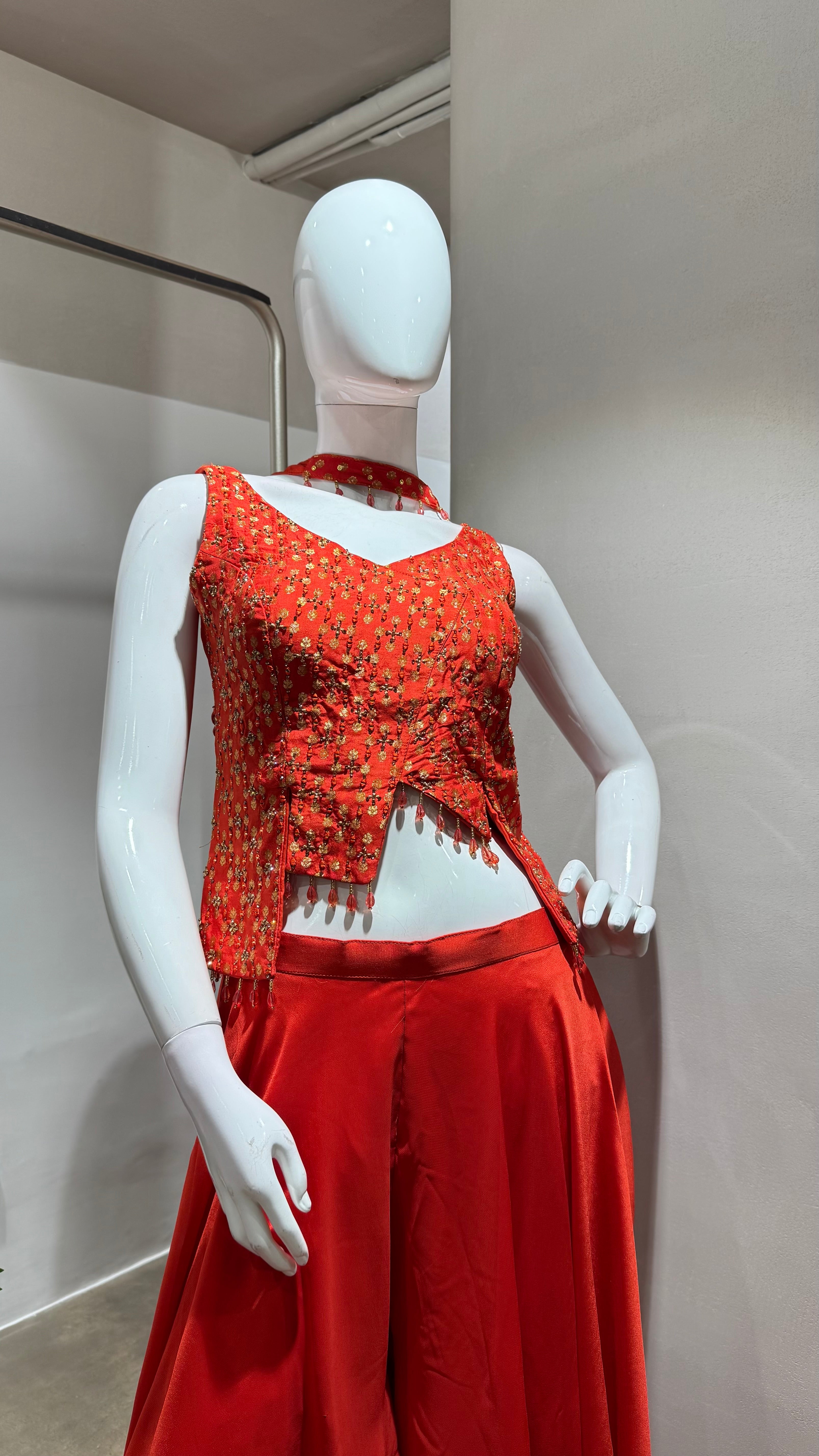 ORANGE GOLDEN ETHNIC TOP PALAZZO SET