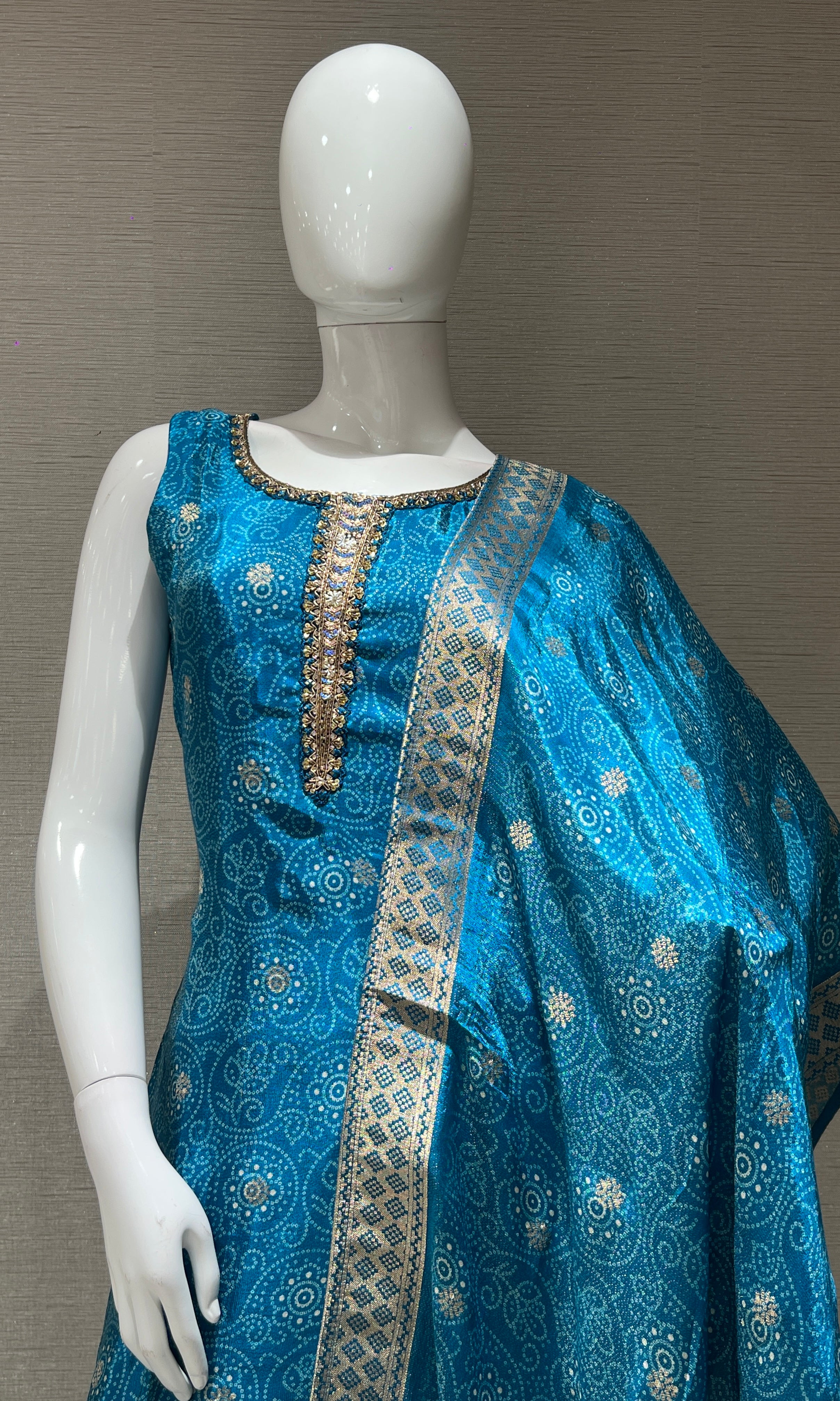 Rama blue and gold ethnic kurta set