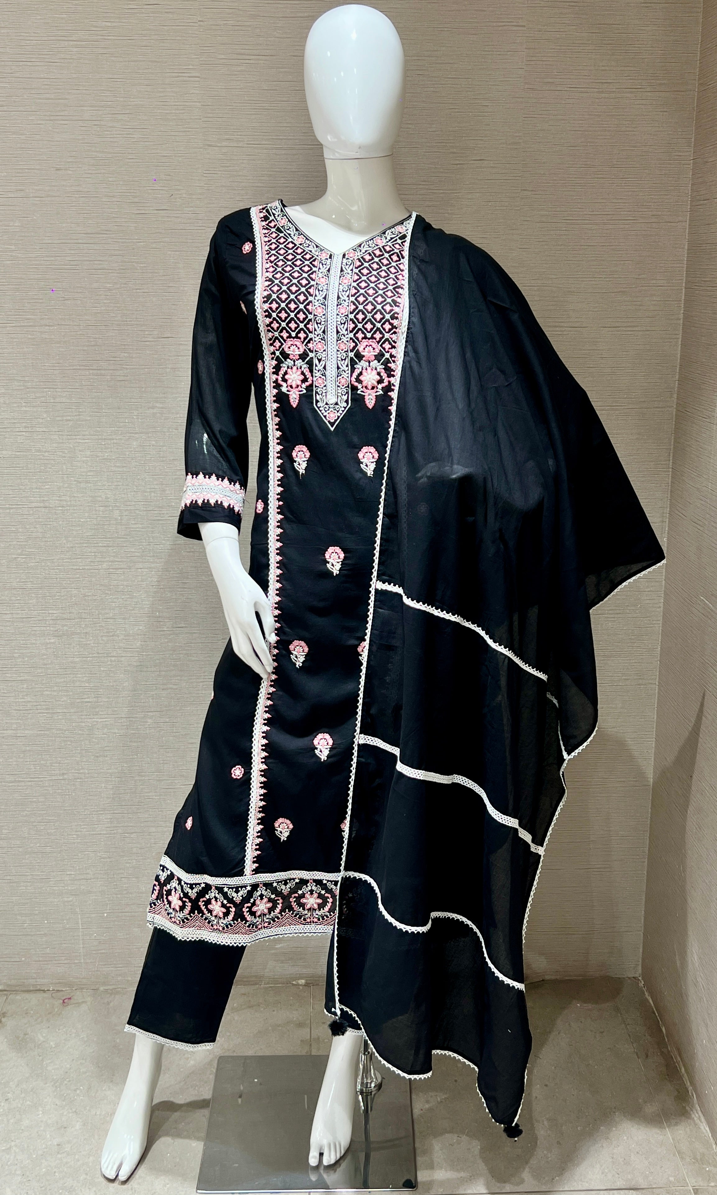 Black Embroidered Kurta Set with Dupatta
