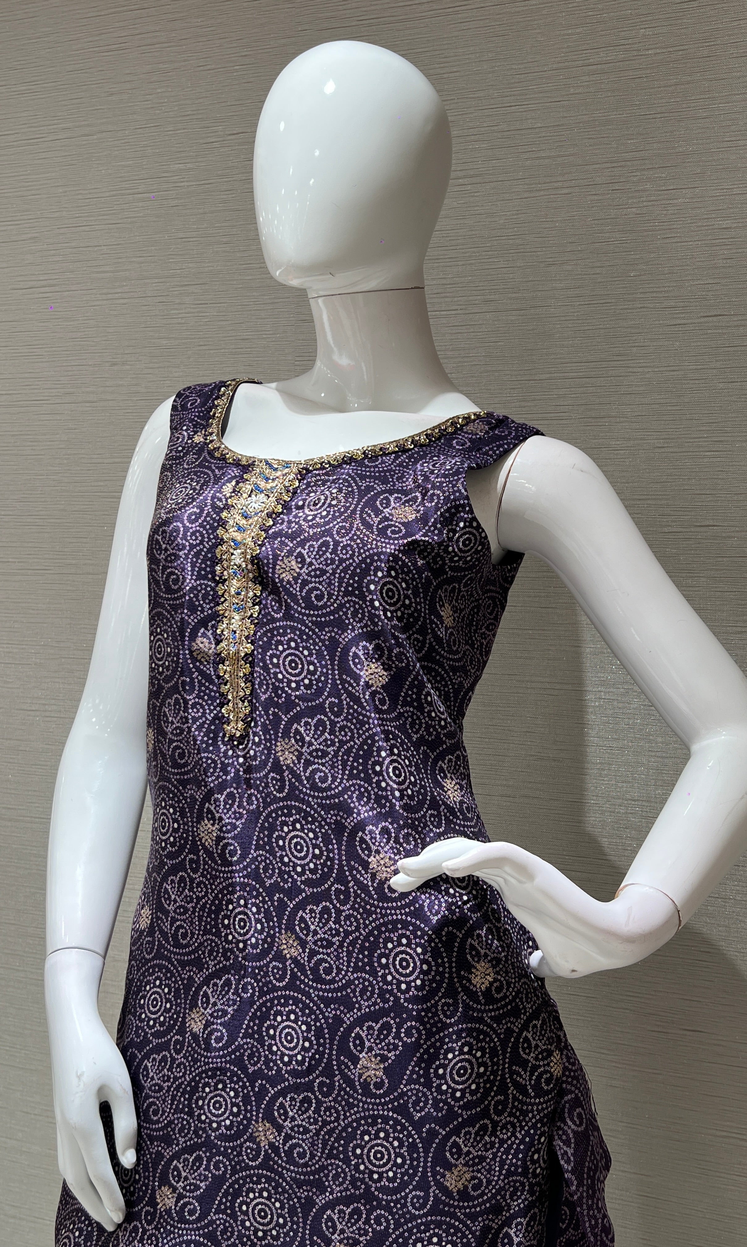 Purple kurta set with Gold Border