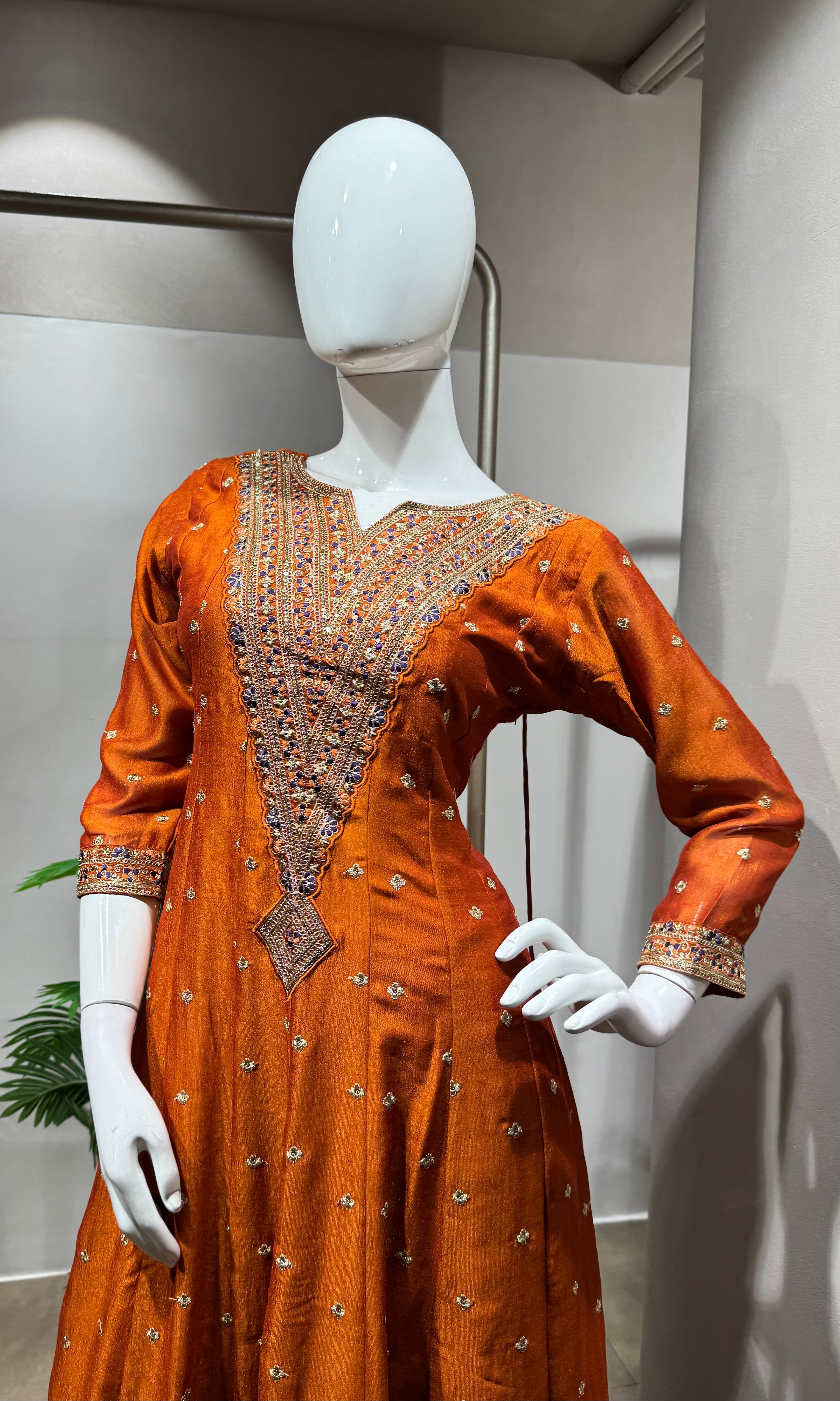 RUST Embroidered Silk Anarkali SET
