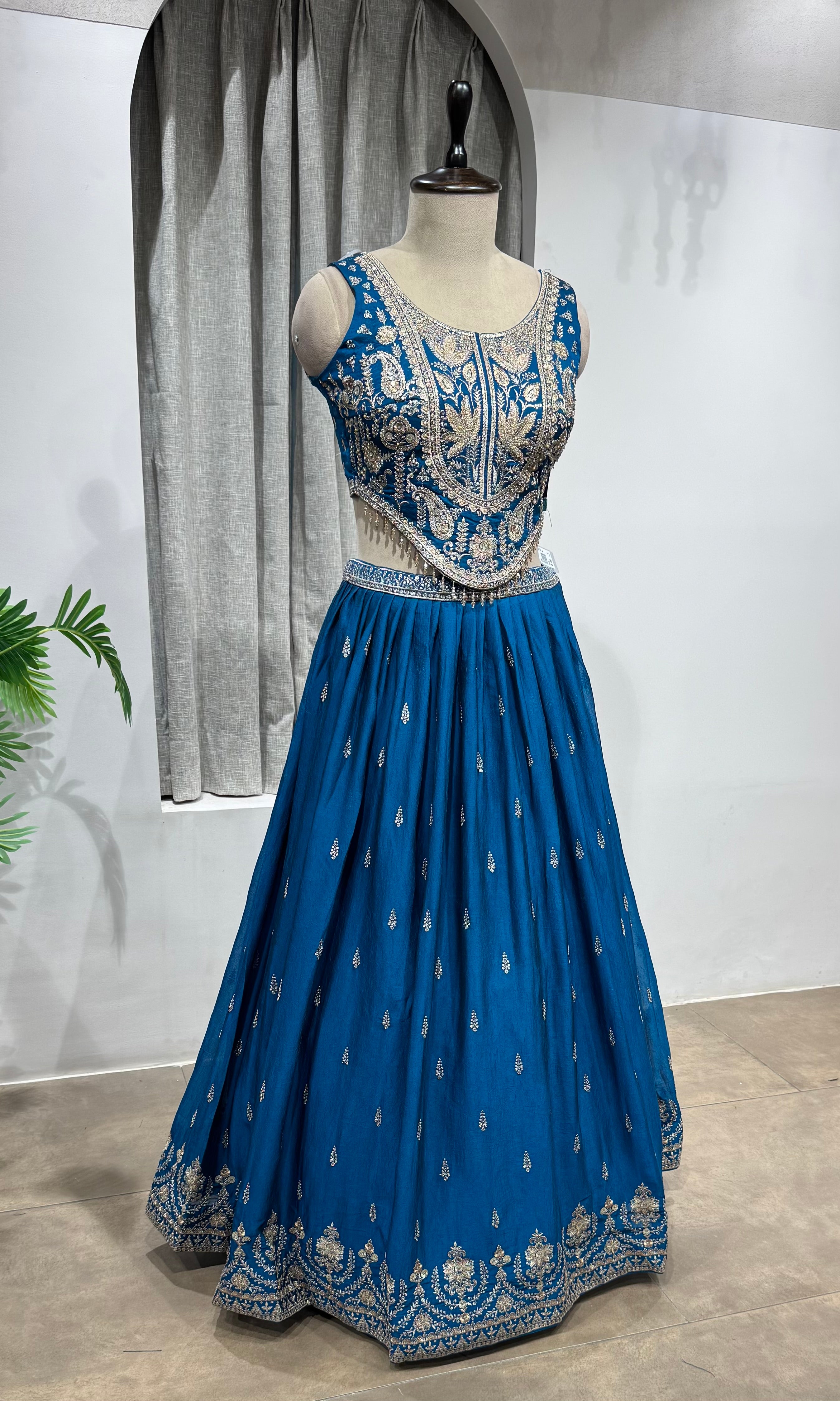 RAMA Blue Traditional Floral Motif Lehenga Set