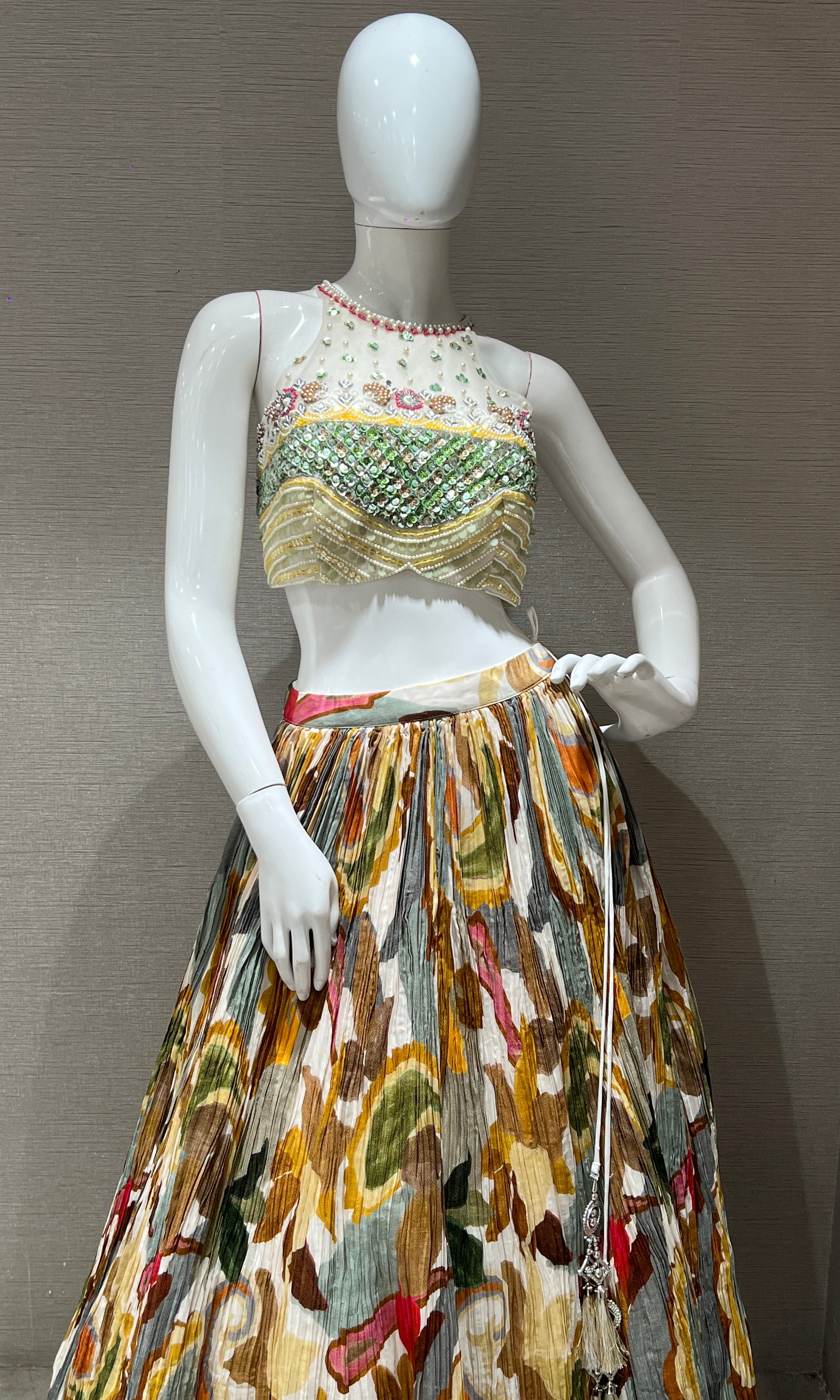 Multi colour embroidered lehenga