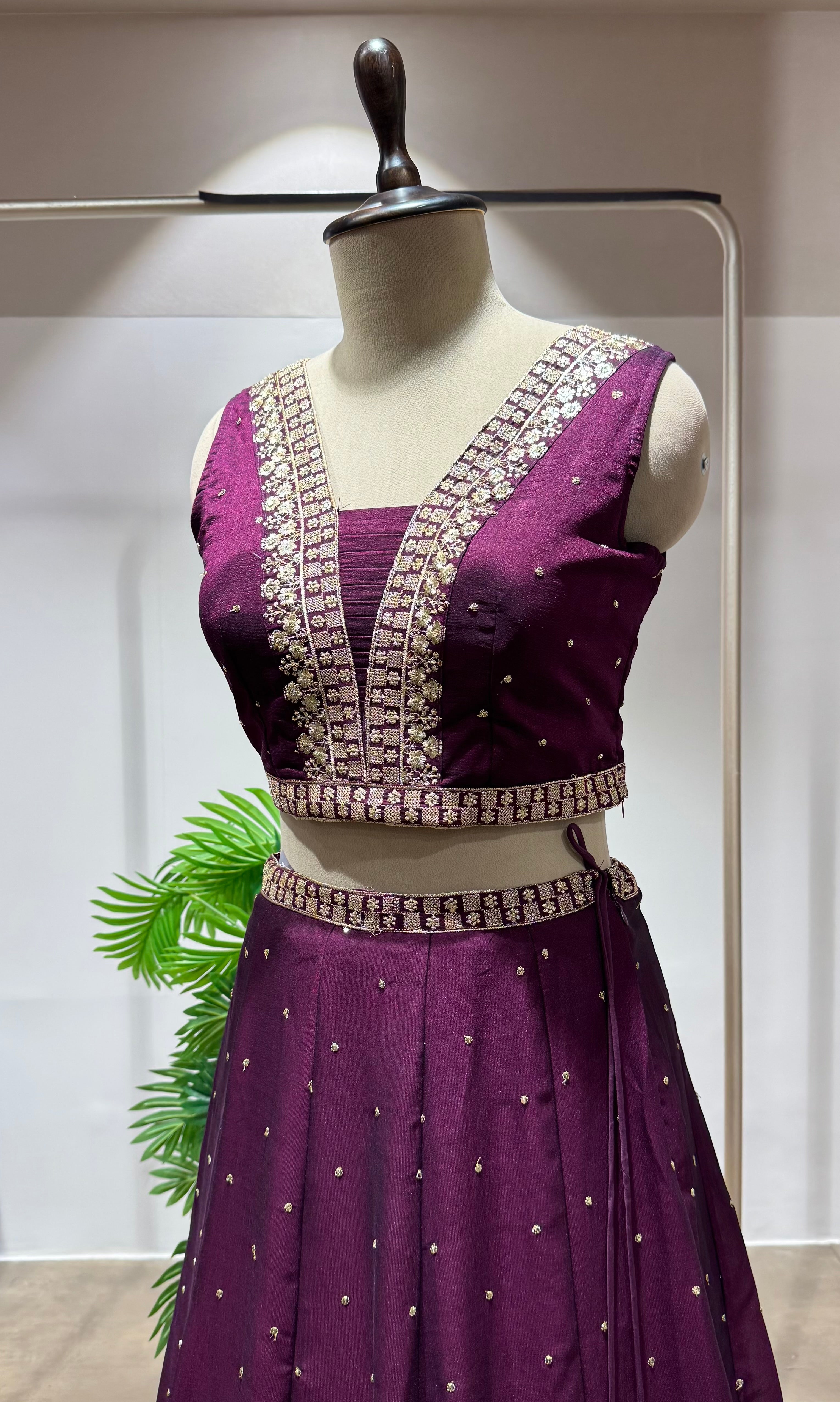 Wine Silk Lehenga with Intricate Zari Embroidery