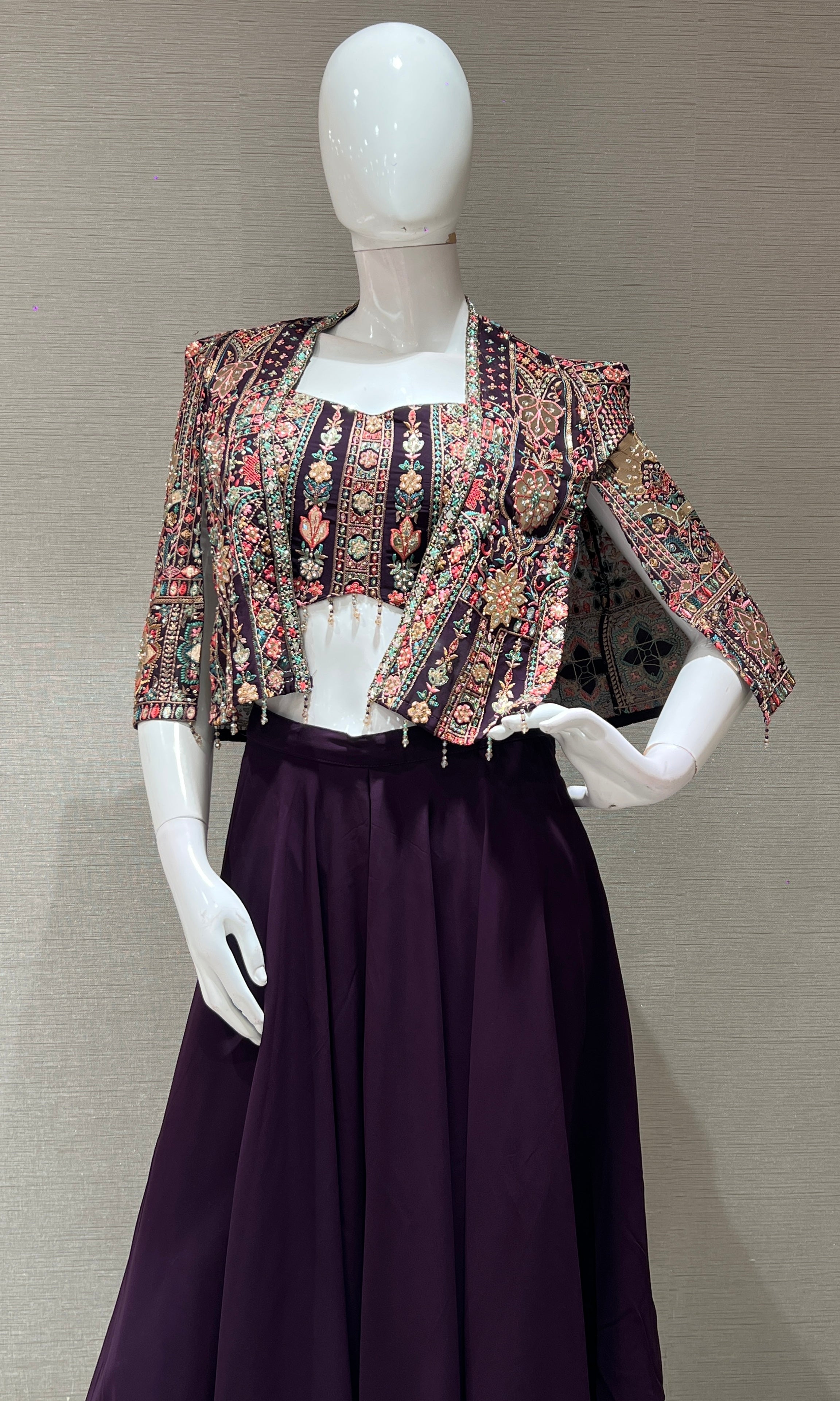 Wine embellished palazzo with jacket