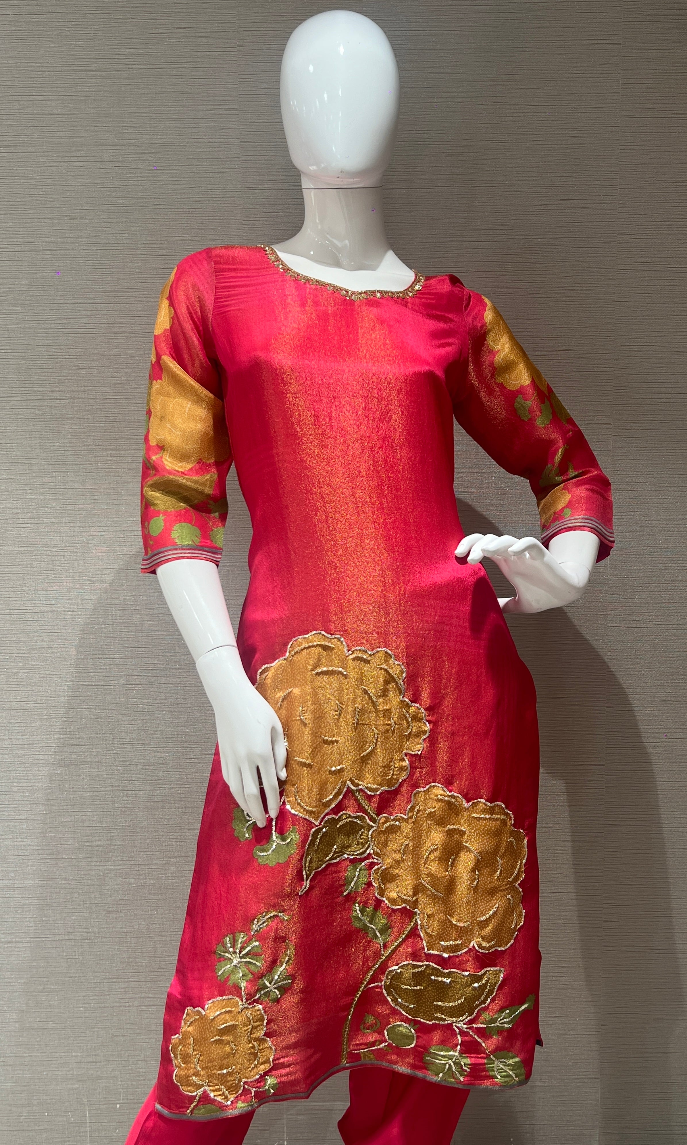 Pink shimmer silk kurta set ( 2992 )