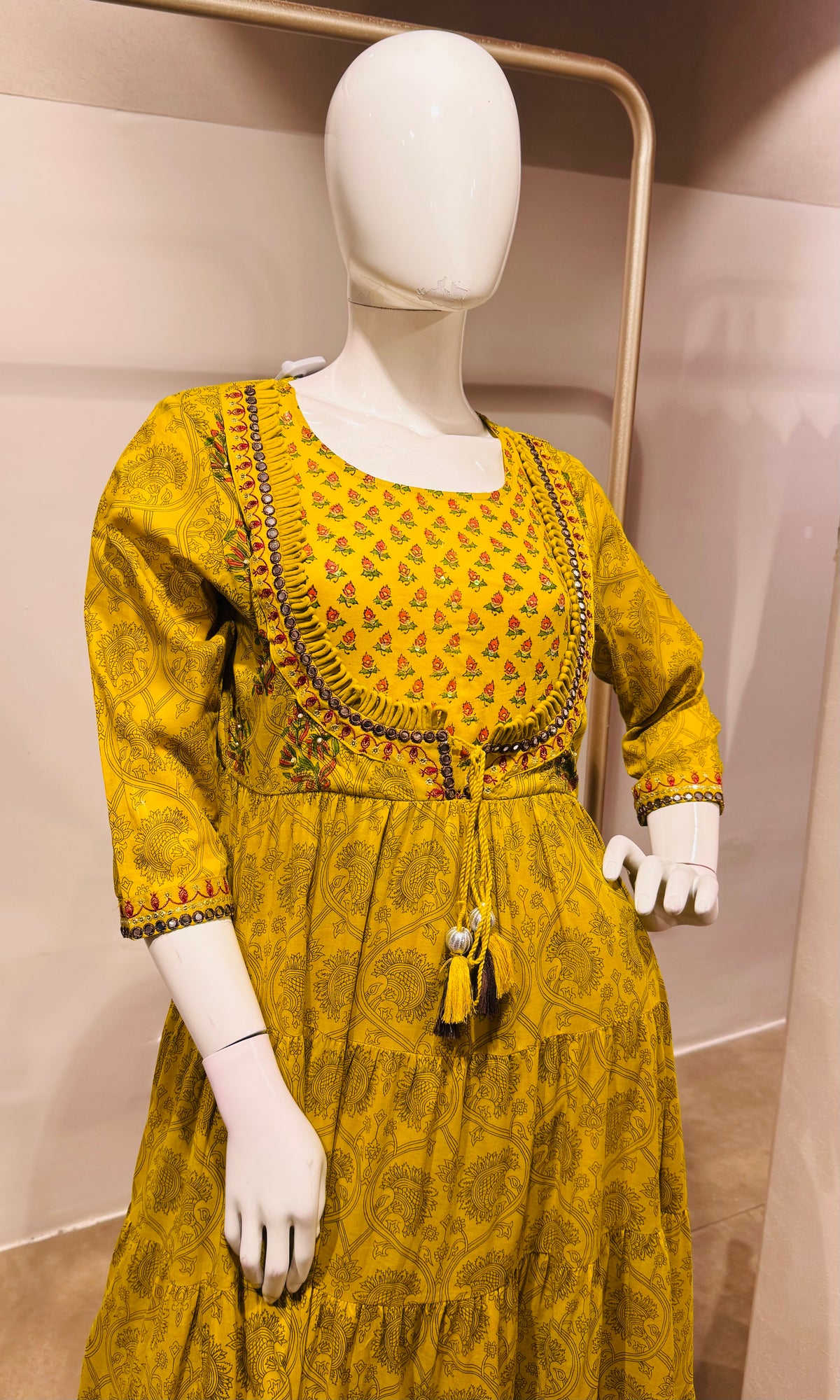 Green printed long frock