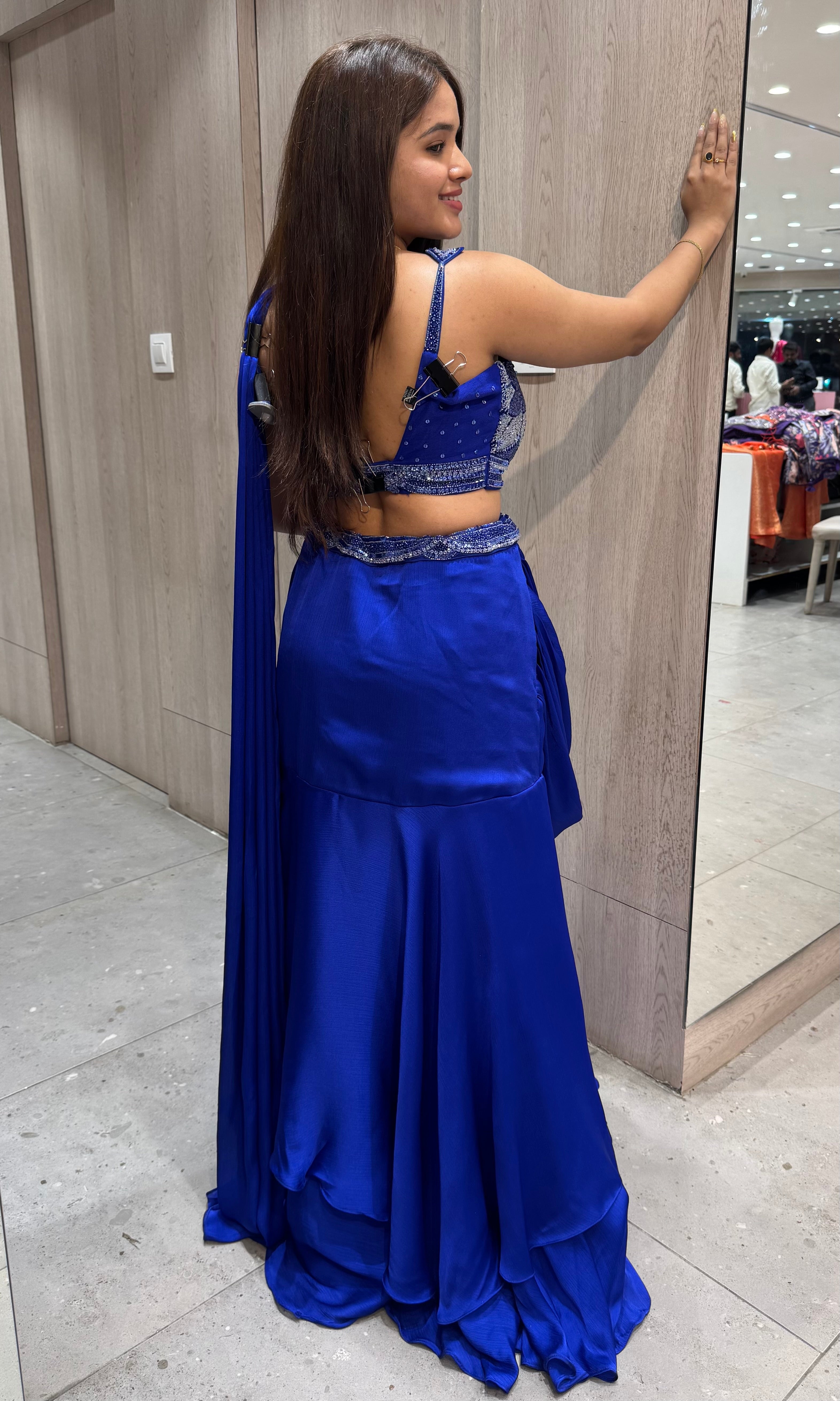 Blue Lehenga with drape dupatta