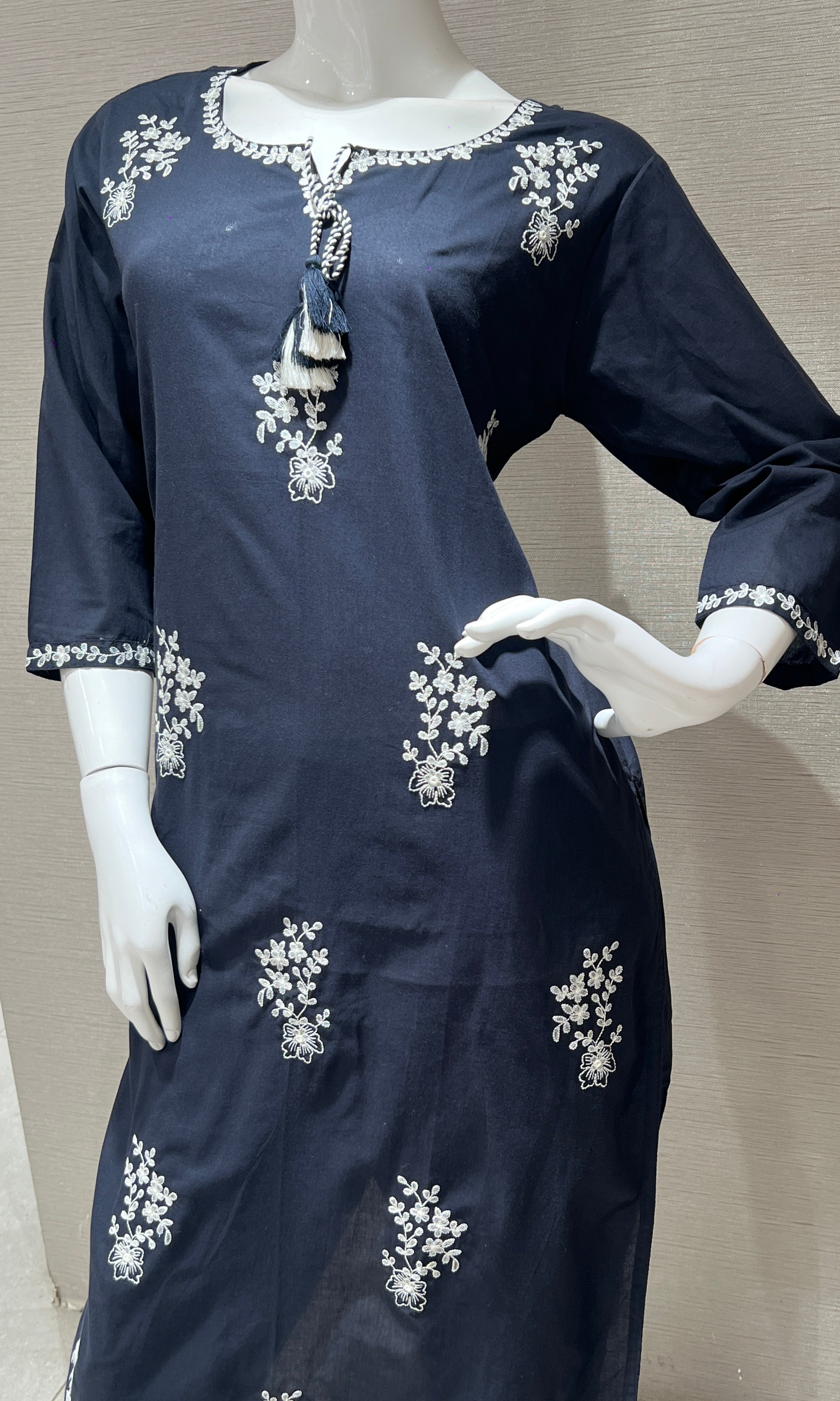 Navy blue Floral Embroidered Kurta Set