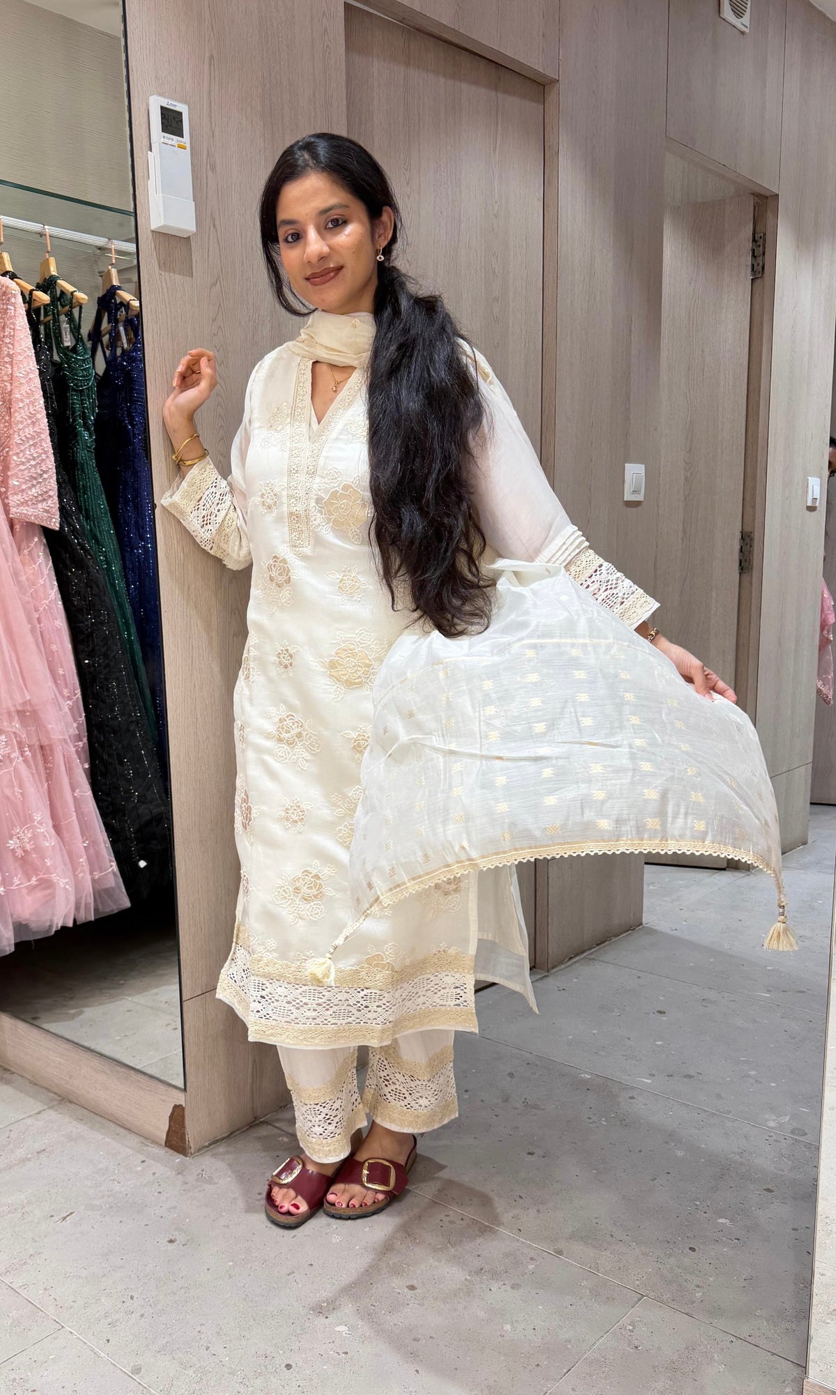 White Cotton Salwar kurta set with Dupatta