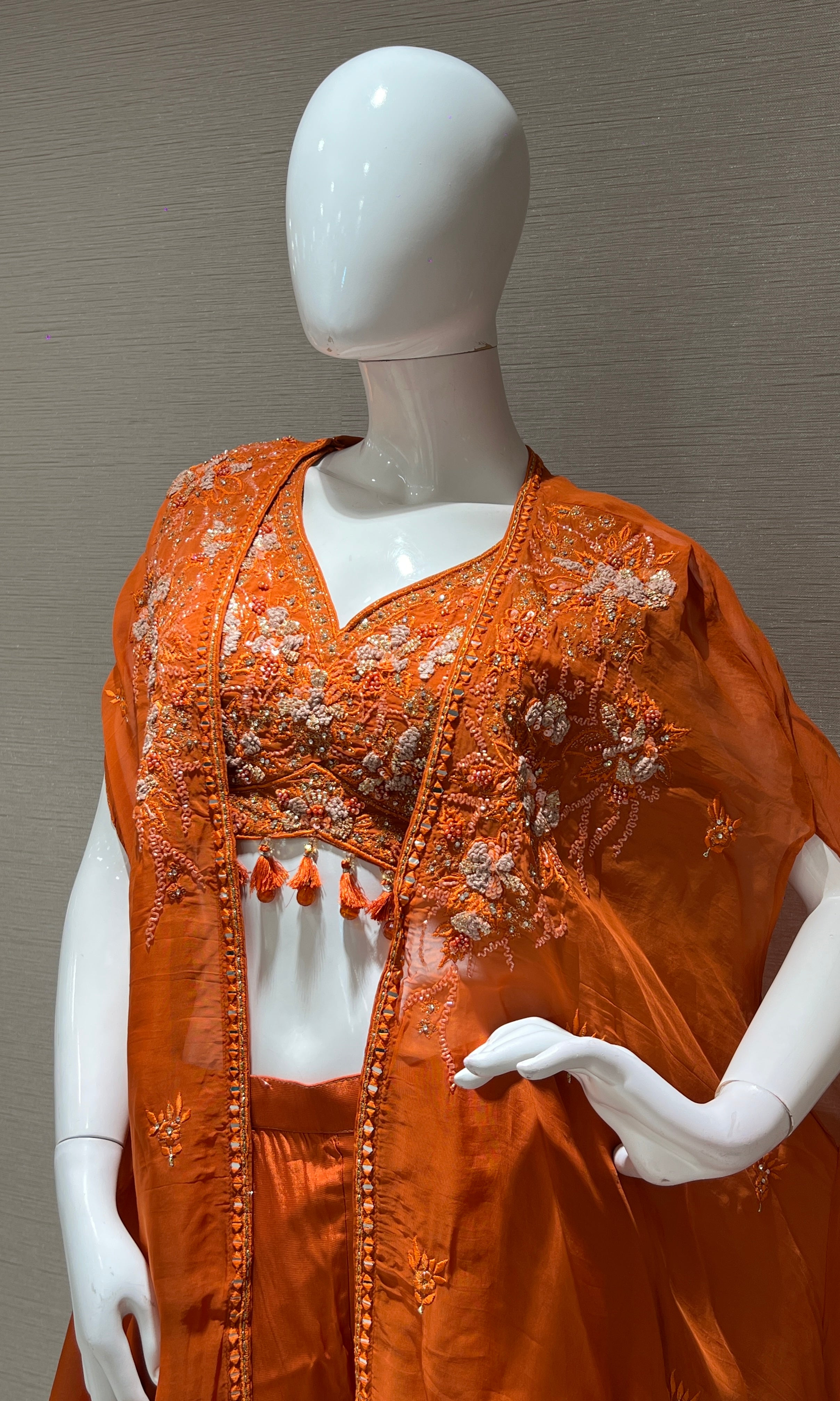Rust orange embroidered palazzo set