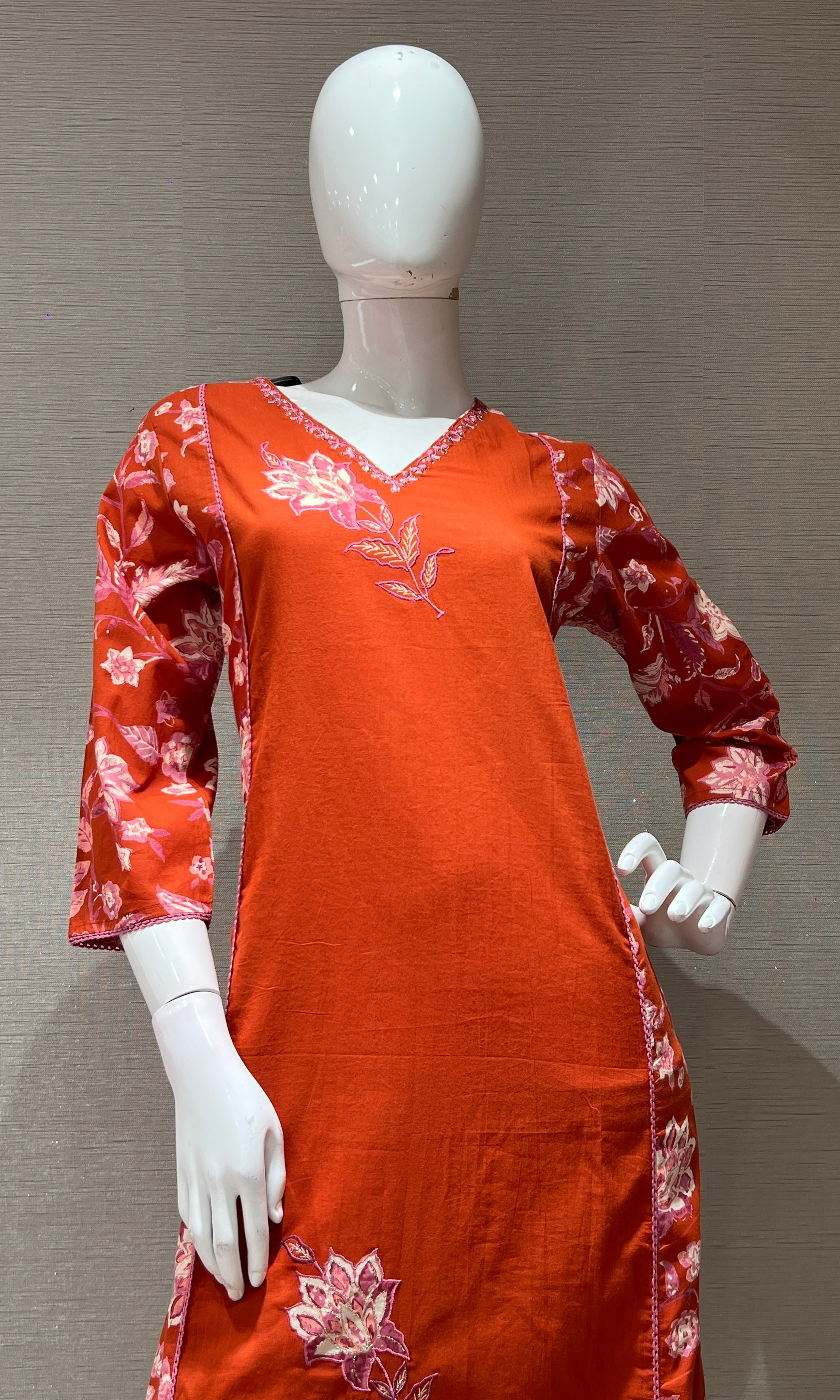 RUST FLORAL MOTIF PRINTED KURTA SET
