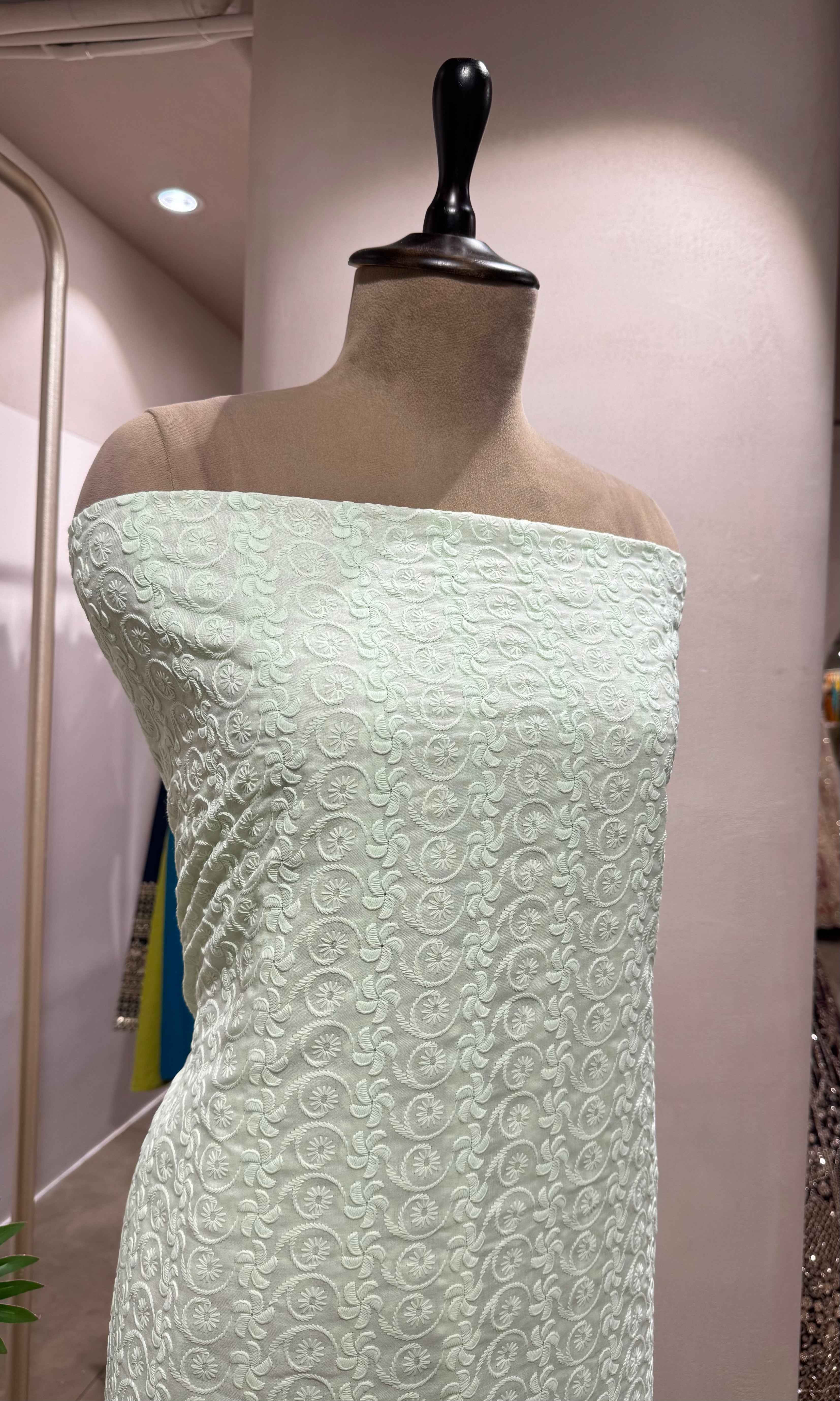 GREEN CHIKANKARI DRESS MATERIAL