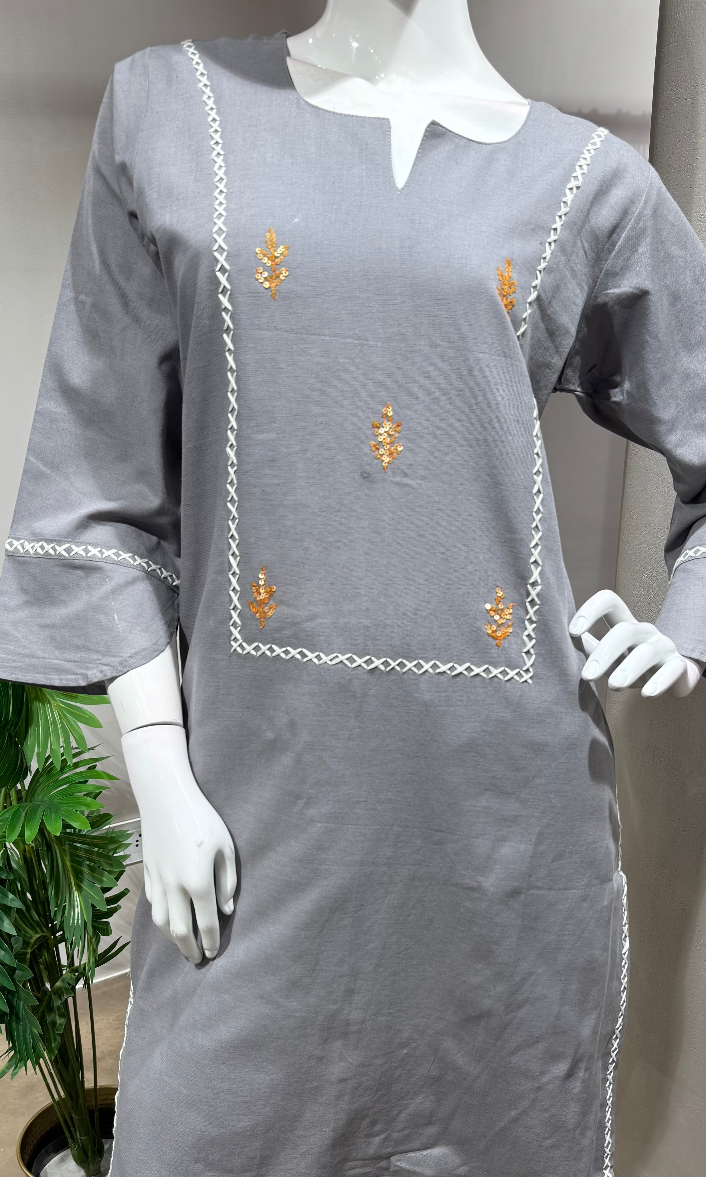 Grey Embroidered Kurta with BOTTOM
