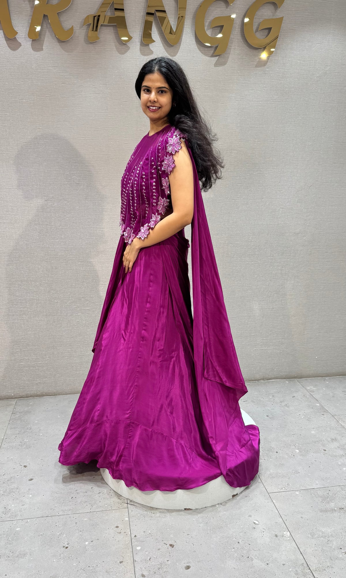 Purple Shimmer Floral Embroidered Lehenga