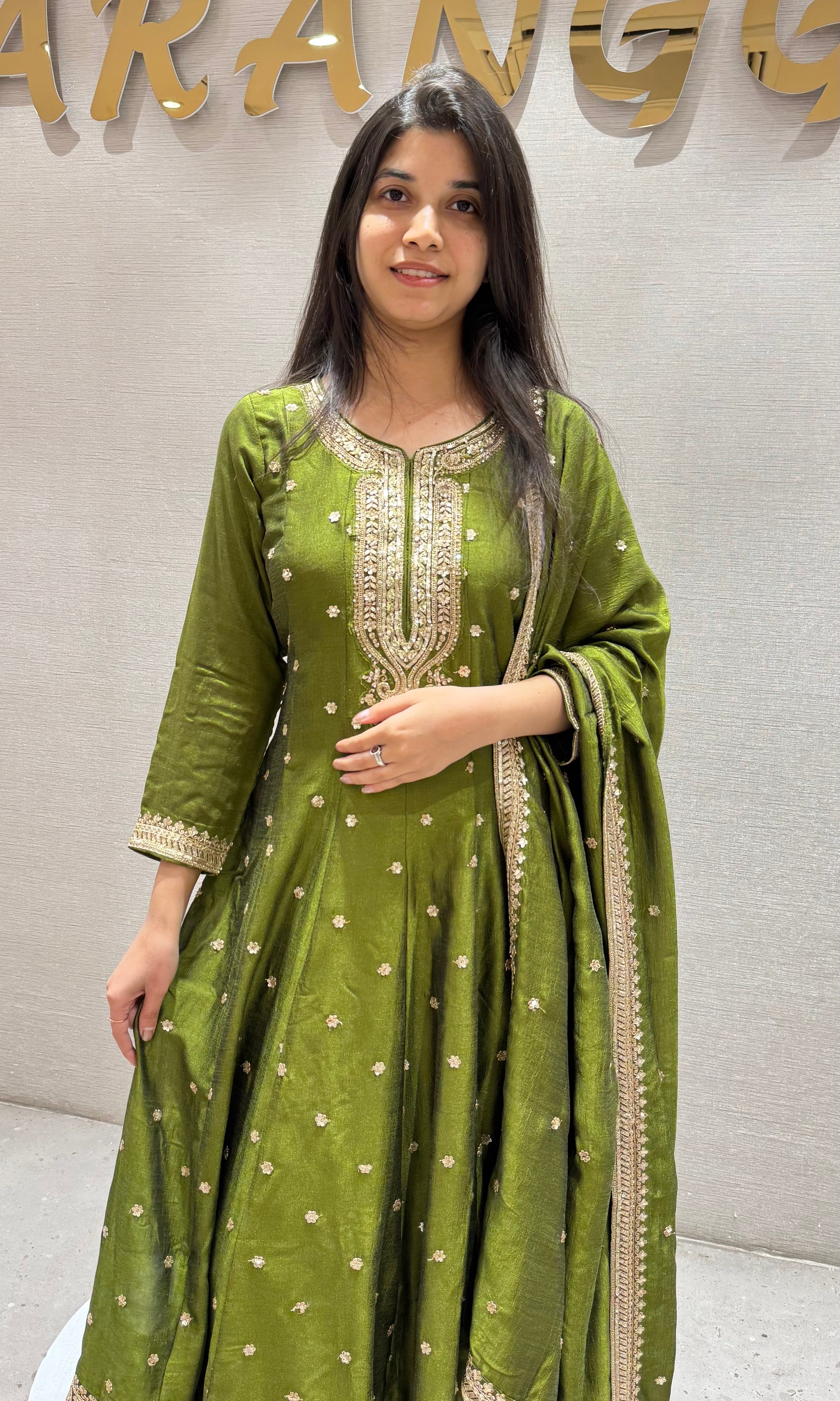 Mehendi Green Embroidered anarkali set