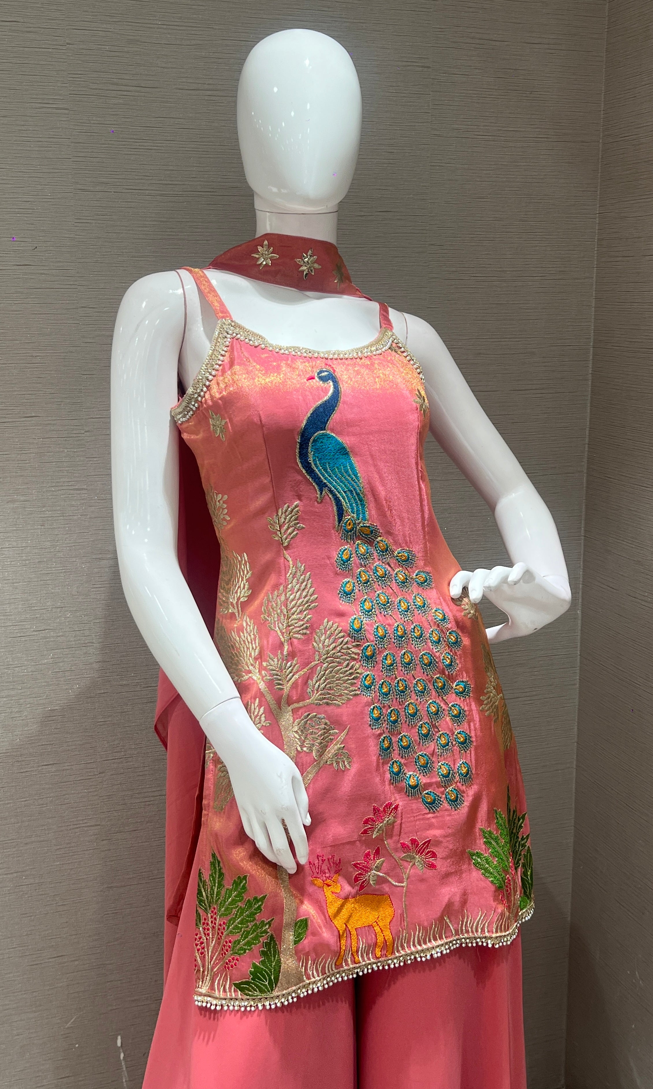 Pink PEACOCK EMBROIDERED Palazzo