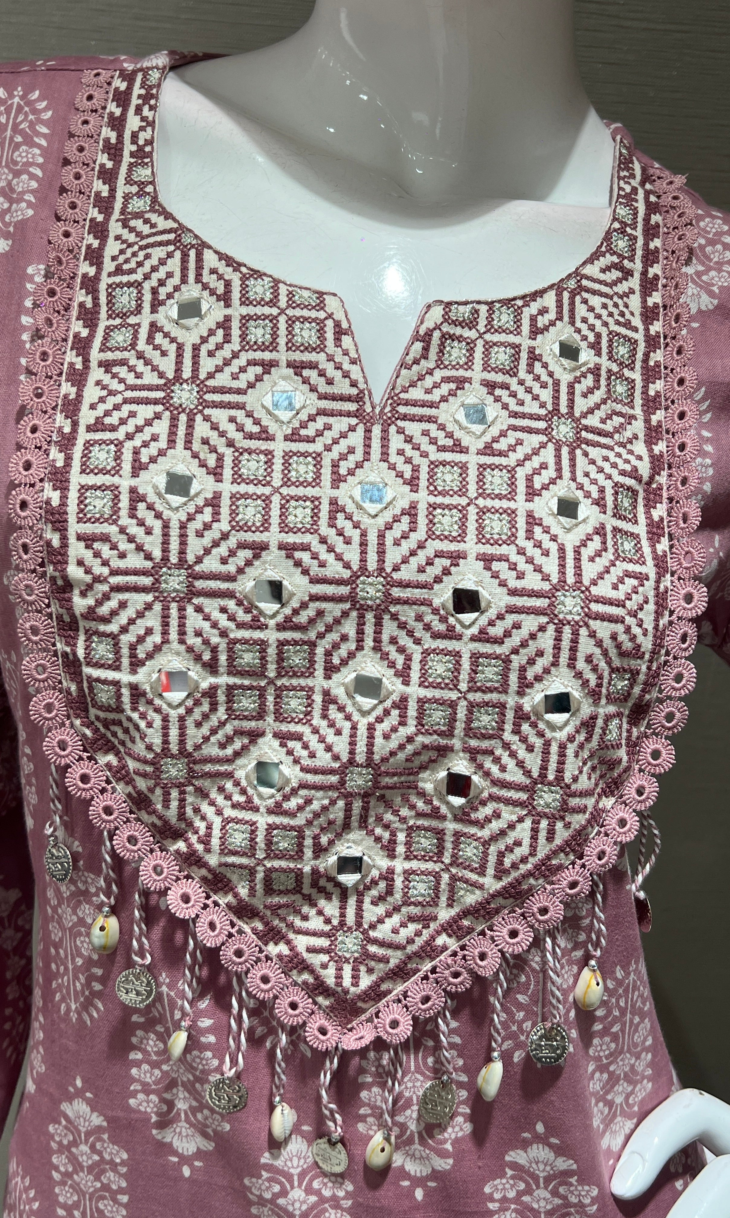 PINK EMBROIDERED KURTI TOP WITH BOTTOM