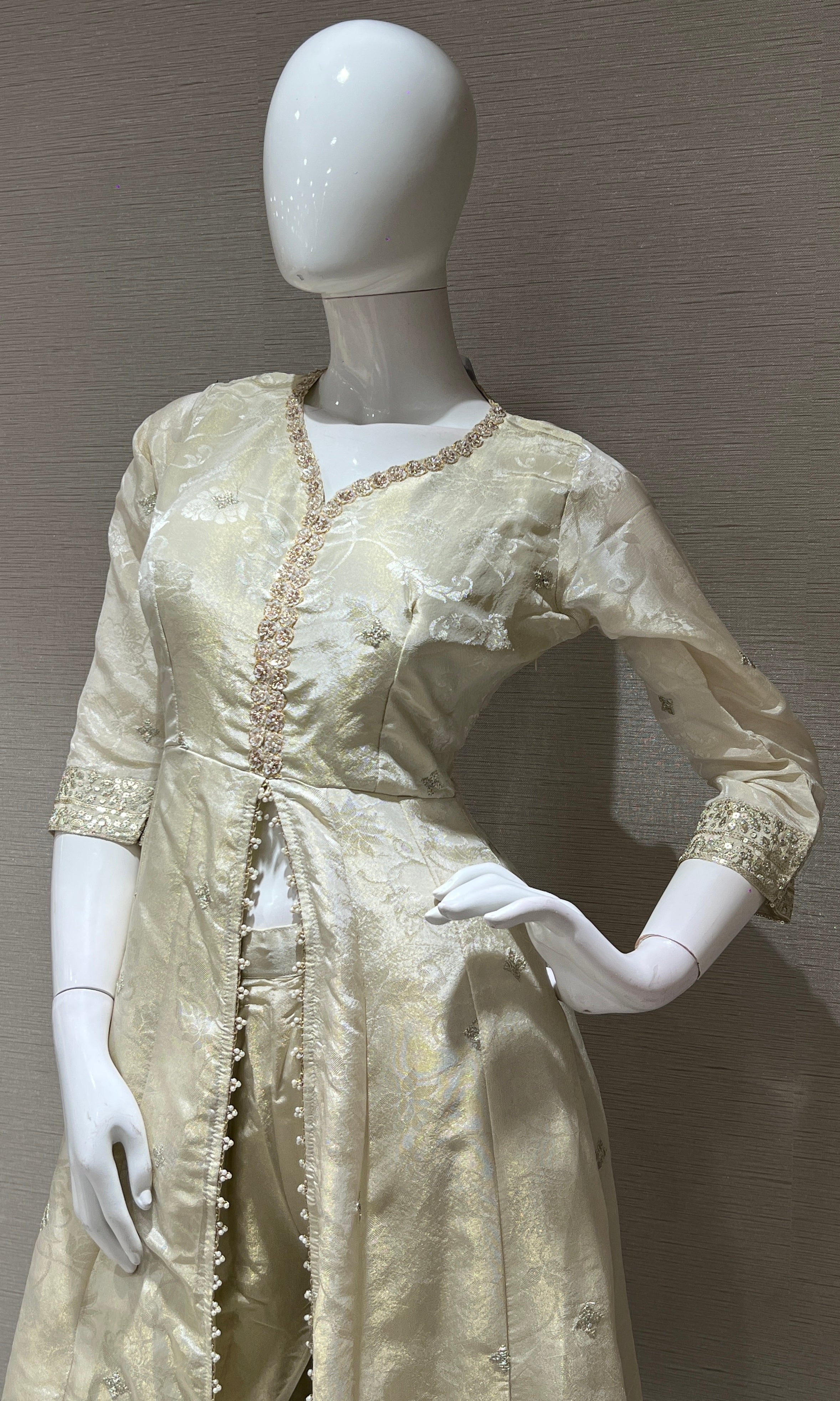 Cream Embroidered Front Slit Anarkali