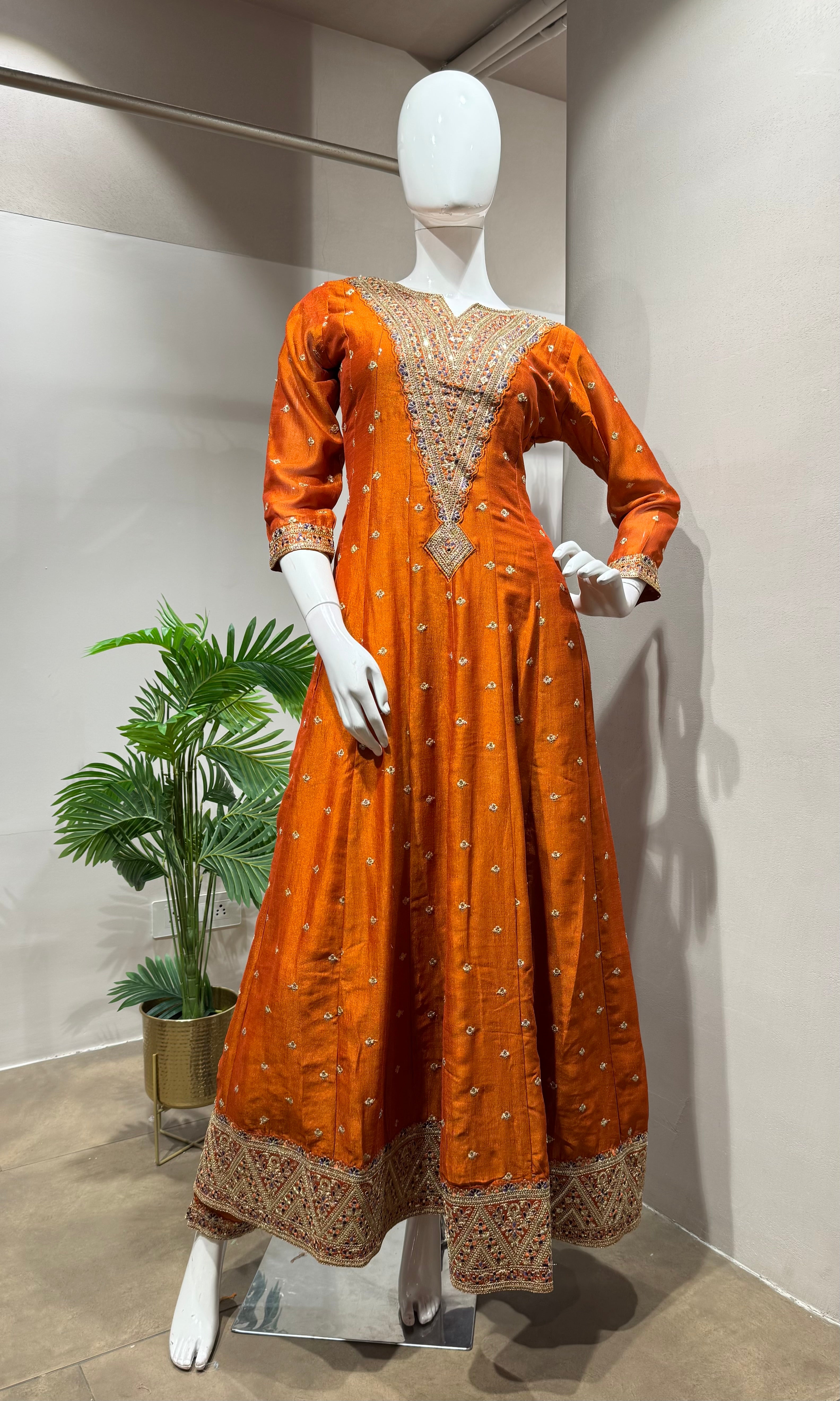 RUST Embroidered Silk Anarkali SET