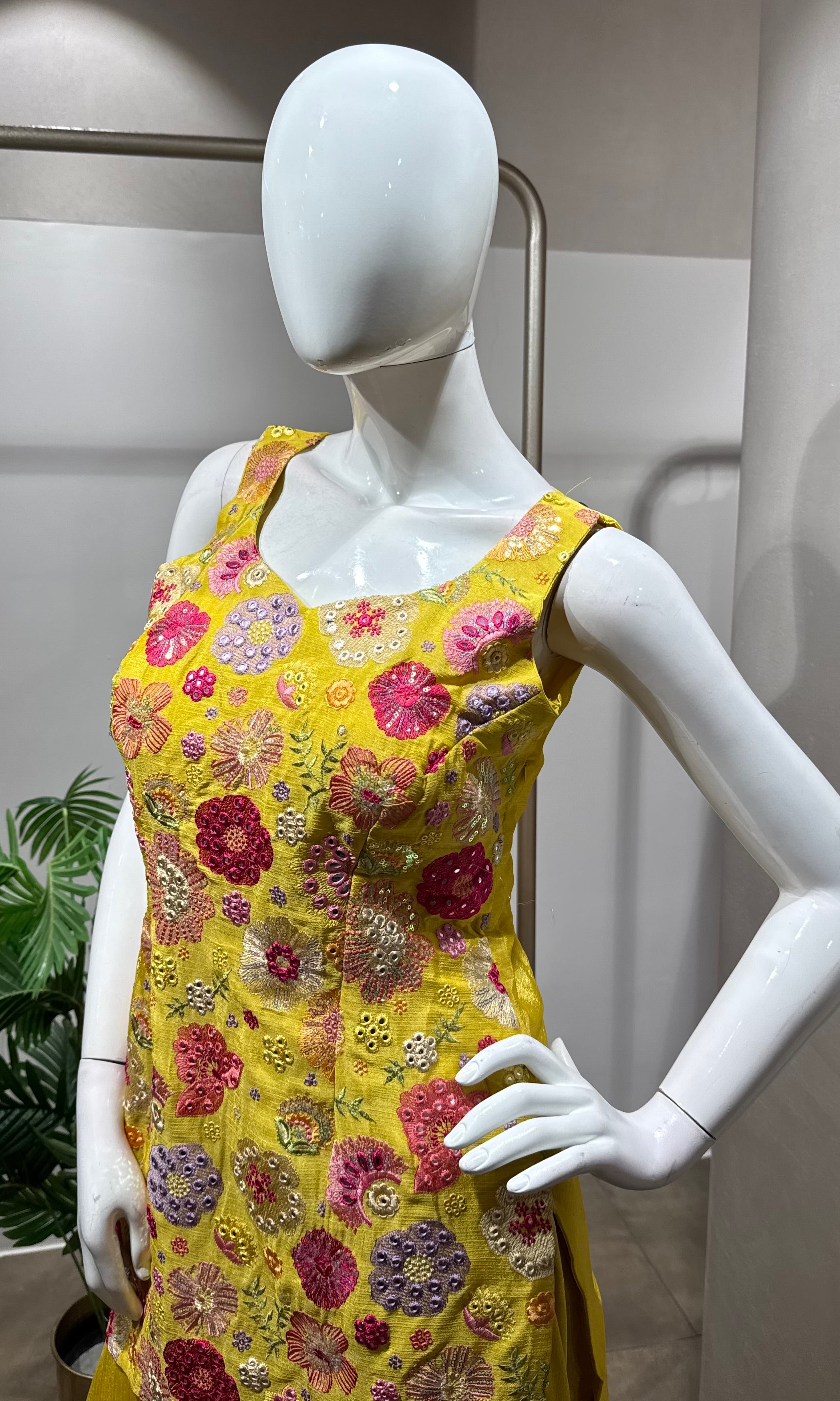 yellow floral print sharara set
