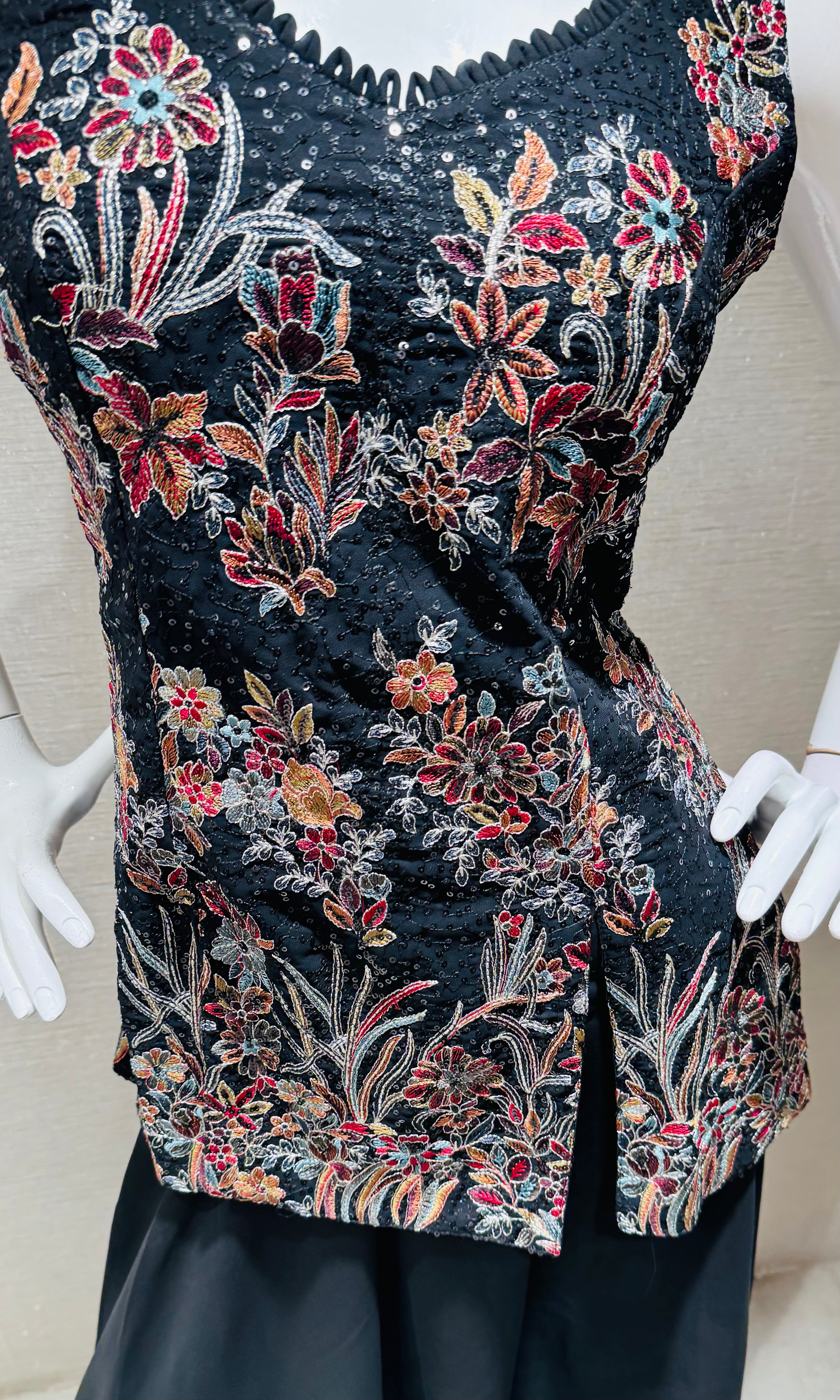 Black embroidered floral sharara set