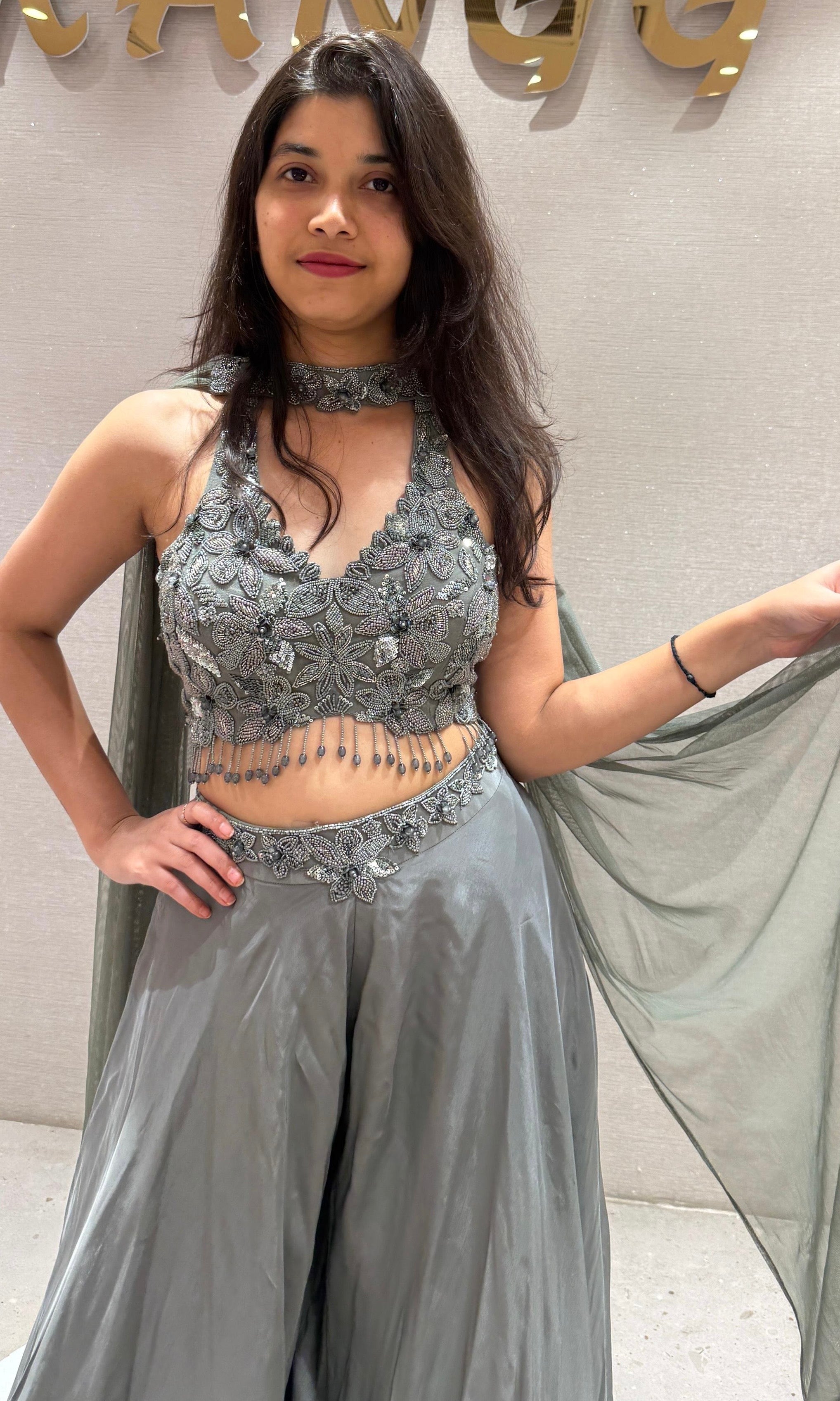 Grey Sequin embroidered palazzo