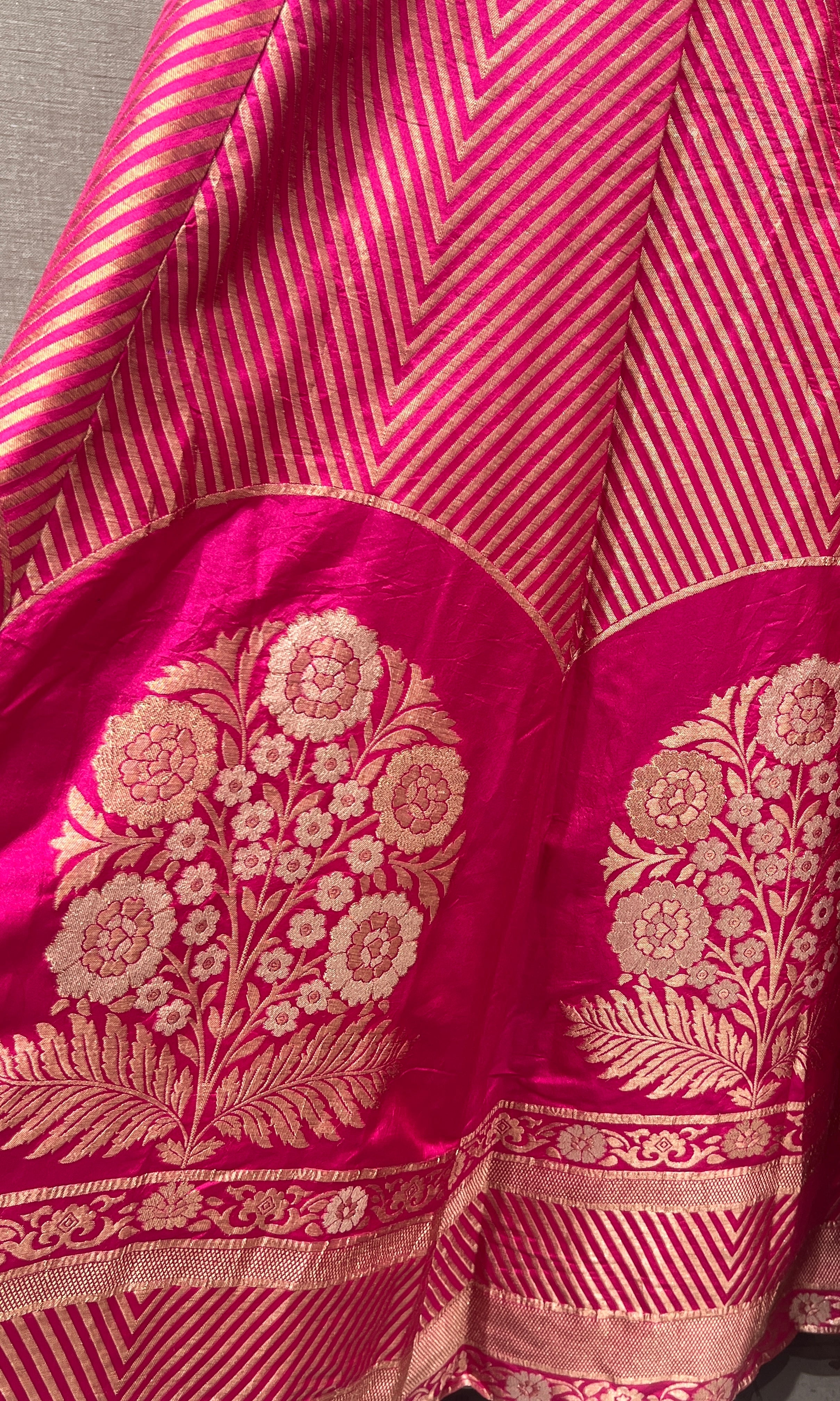 Pink and orange Banarasi Lehenga
