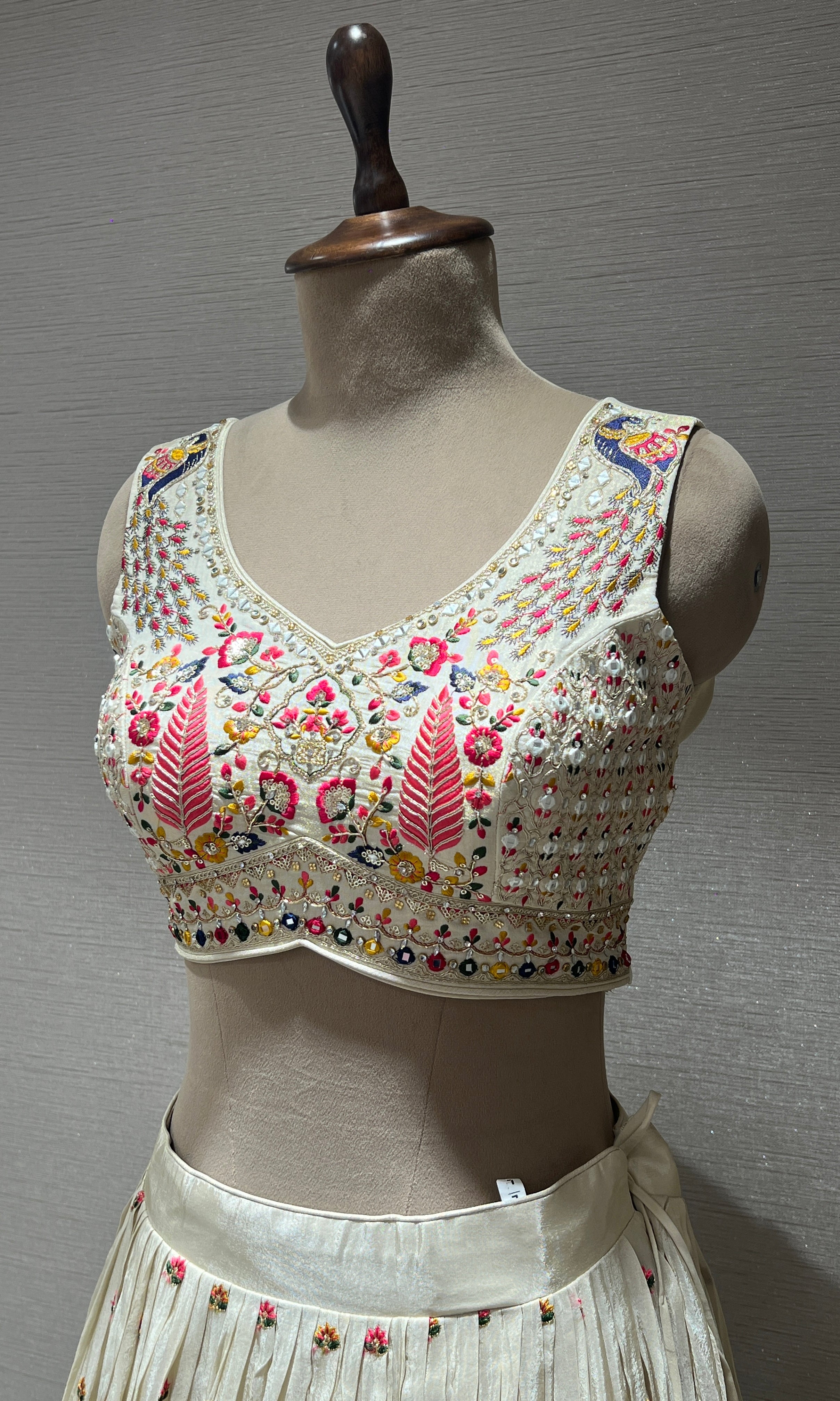 Ivory white cream and Floral Embroidered Lehenga