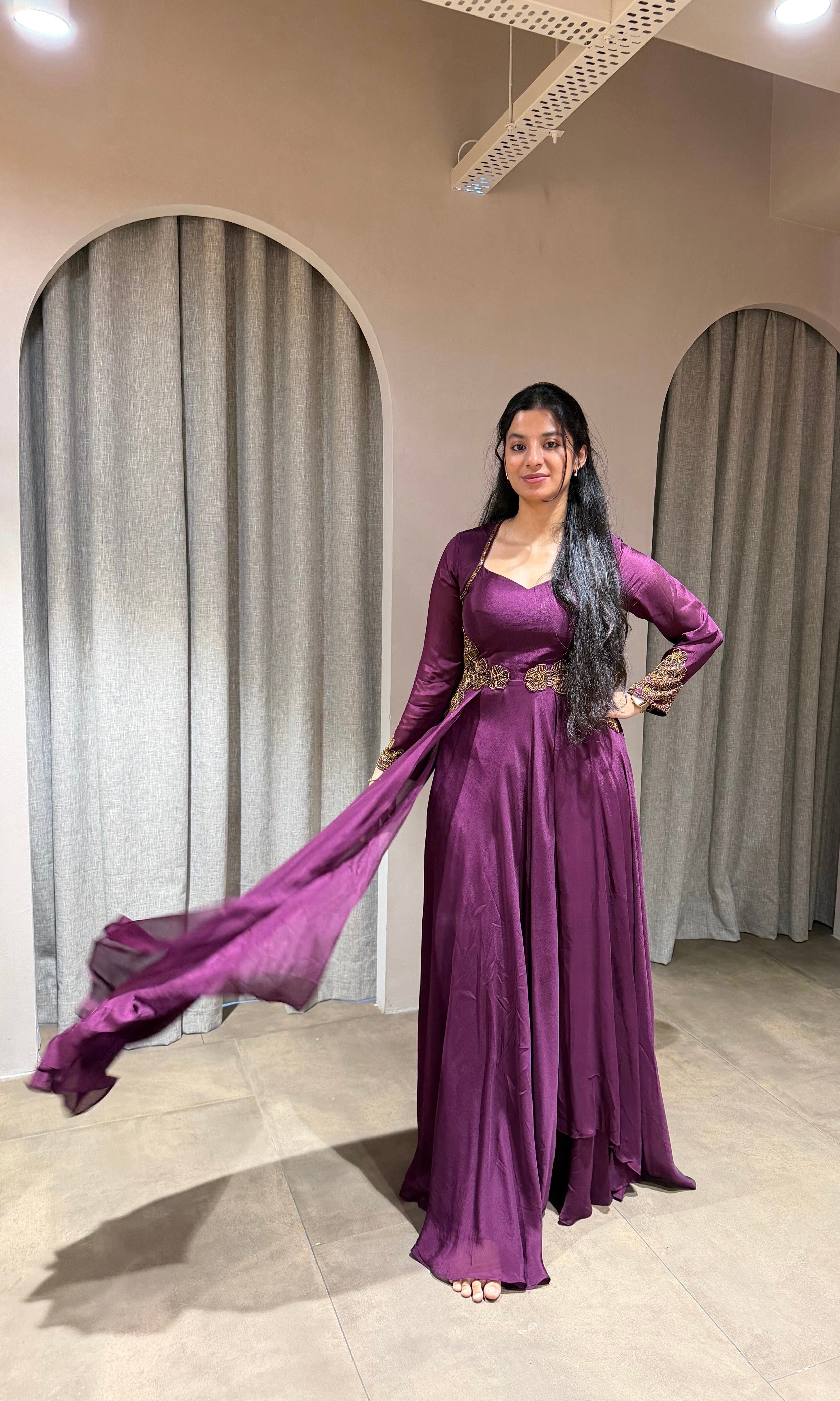 Wine GOLDEN EMBROIDERY LONG ANARKALI GOWN