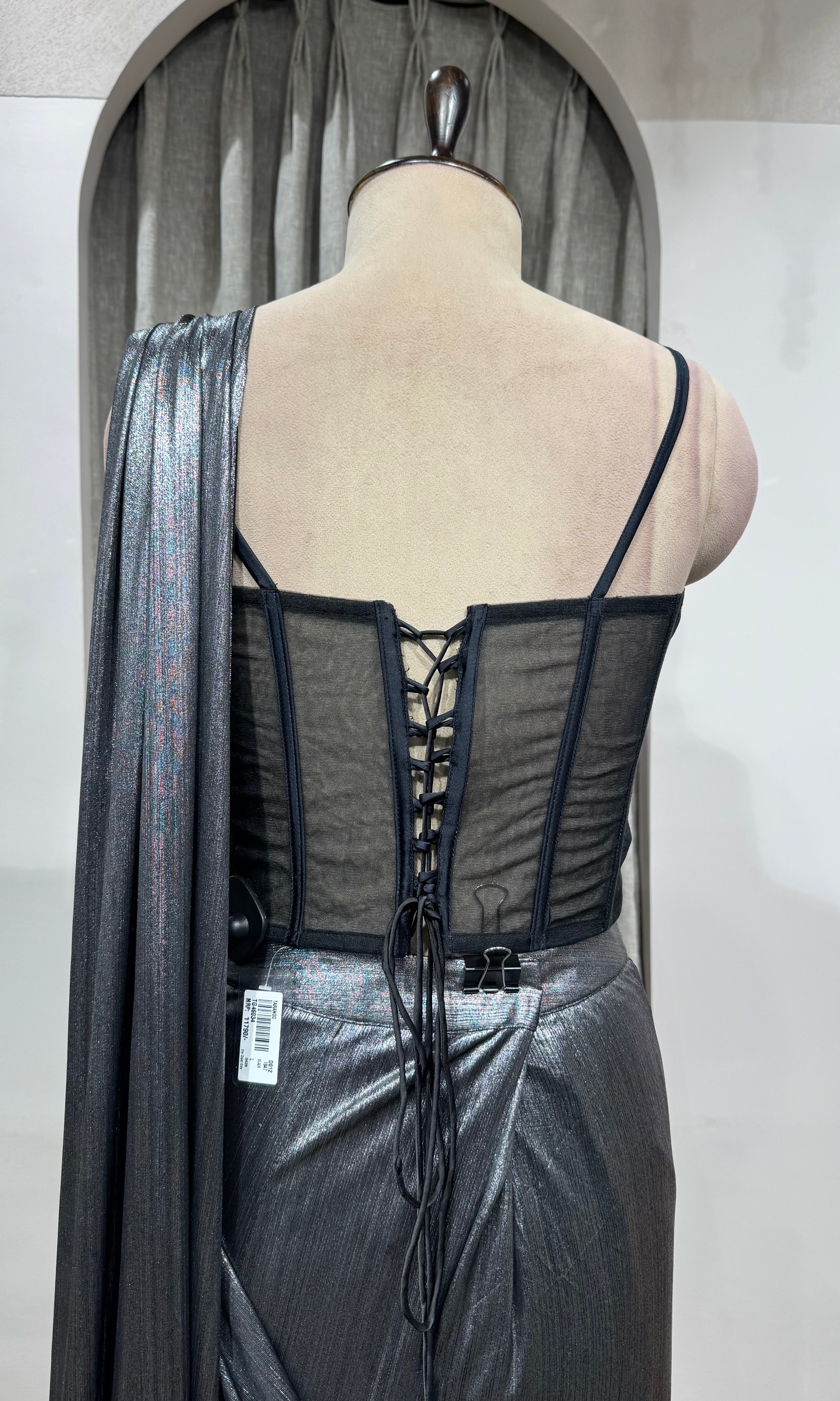 BLACK Gunmetal Shimmer Mermaid Lehenga