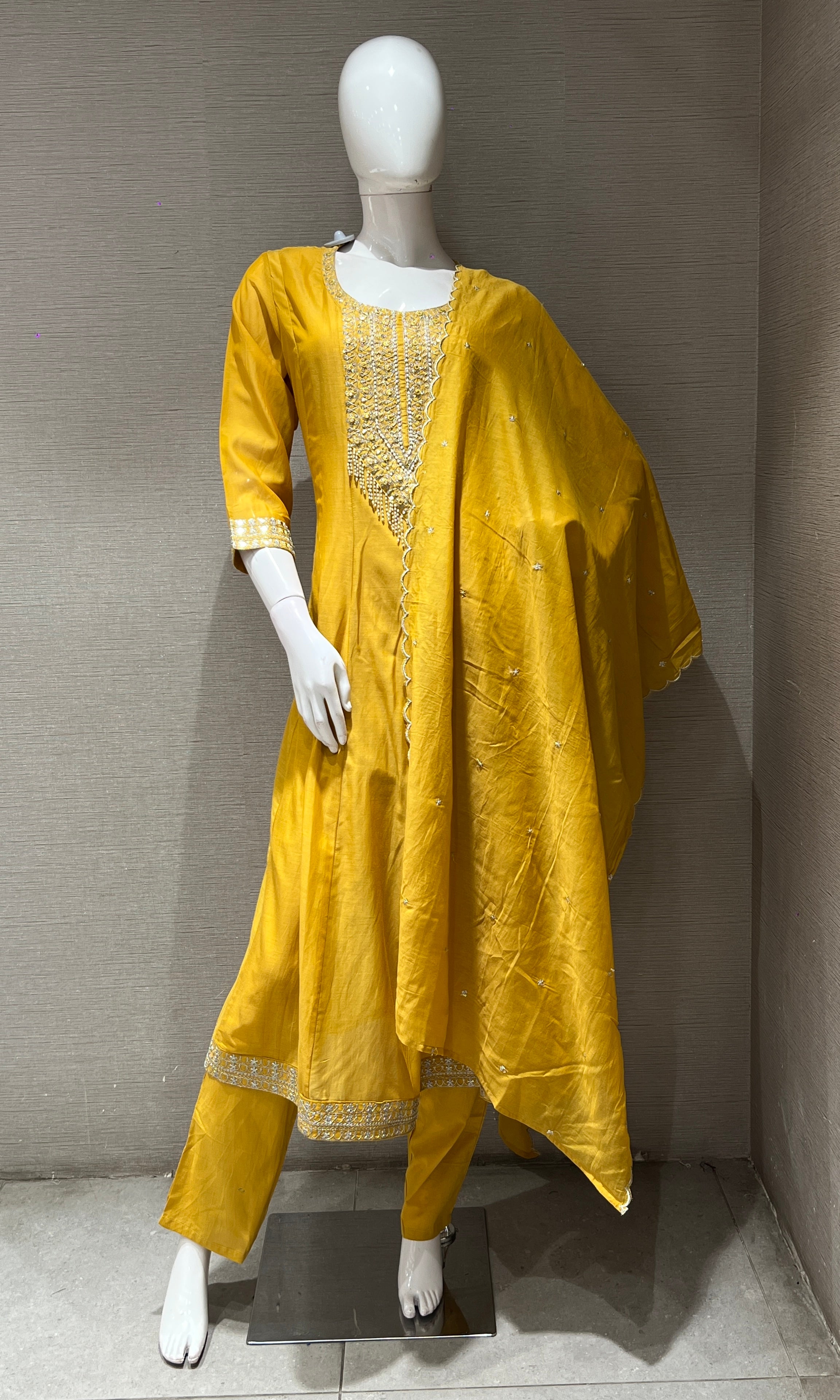 Yellow EMBROIDERED Anarkali KURTA SET