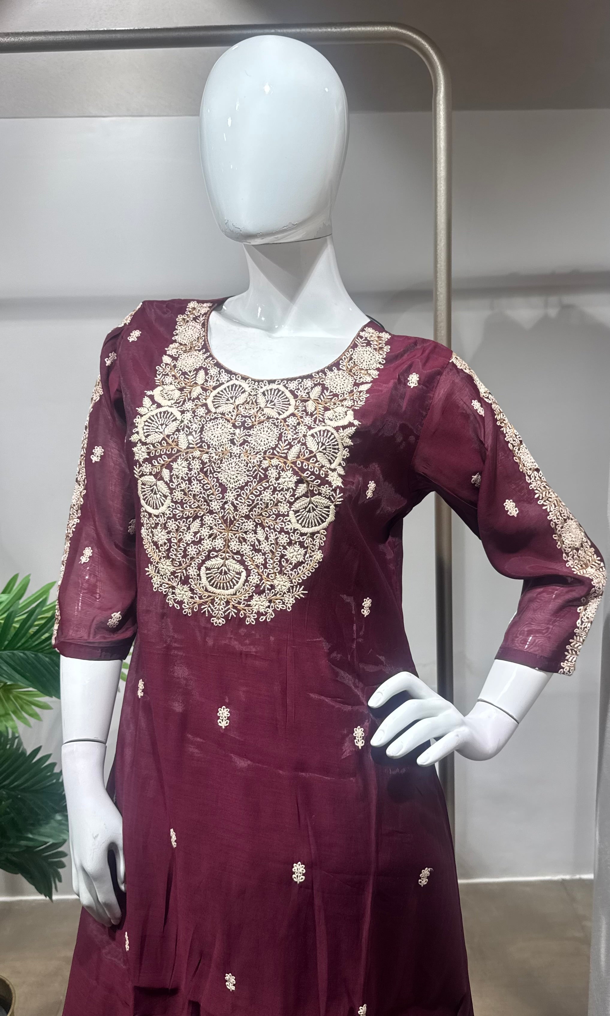 Maroon Embroidered Kurta Set