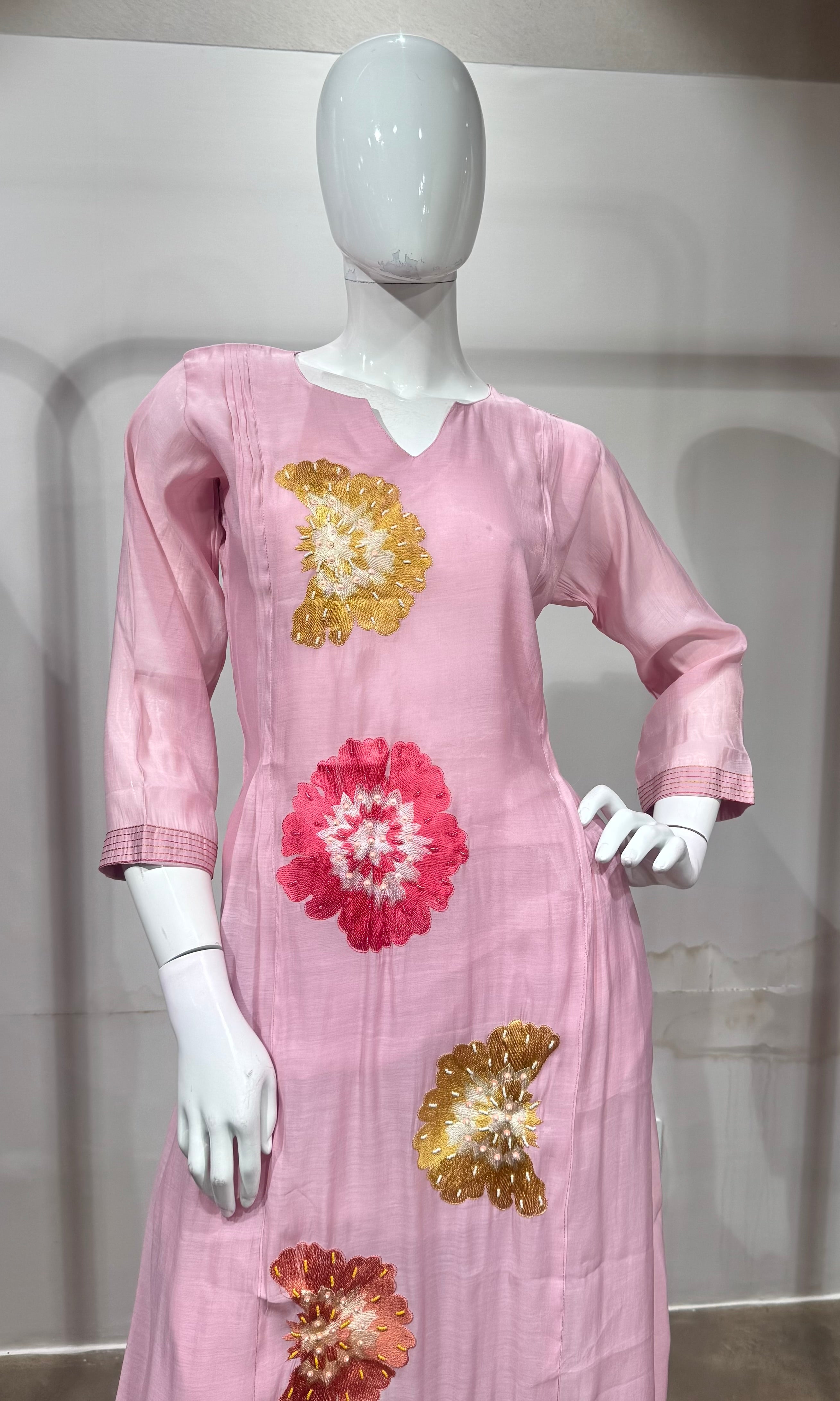 Pink Floral Printed Kurta Set