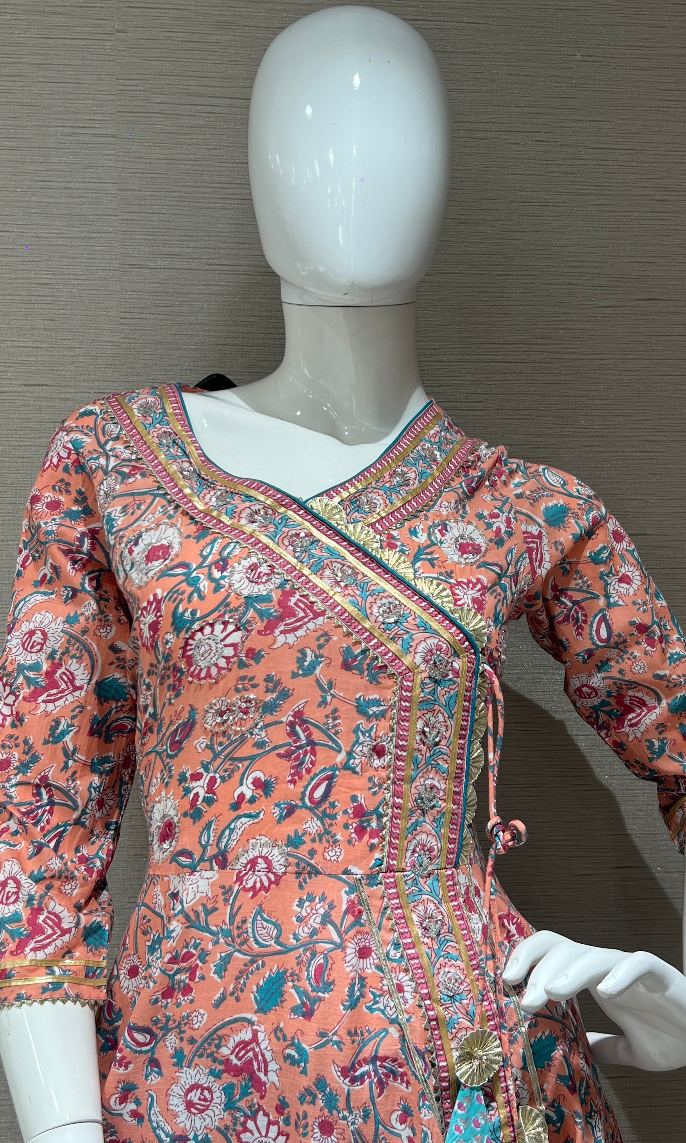 Baby pink cotton Anarkali set 3223