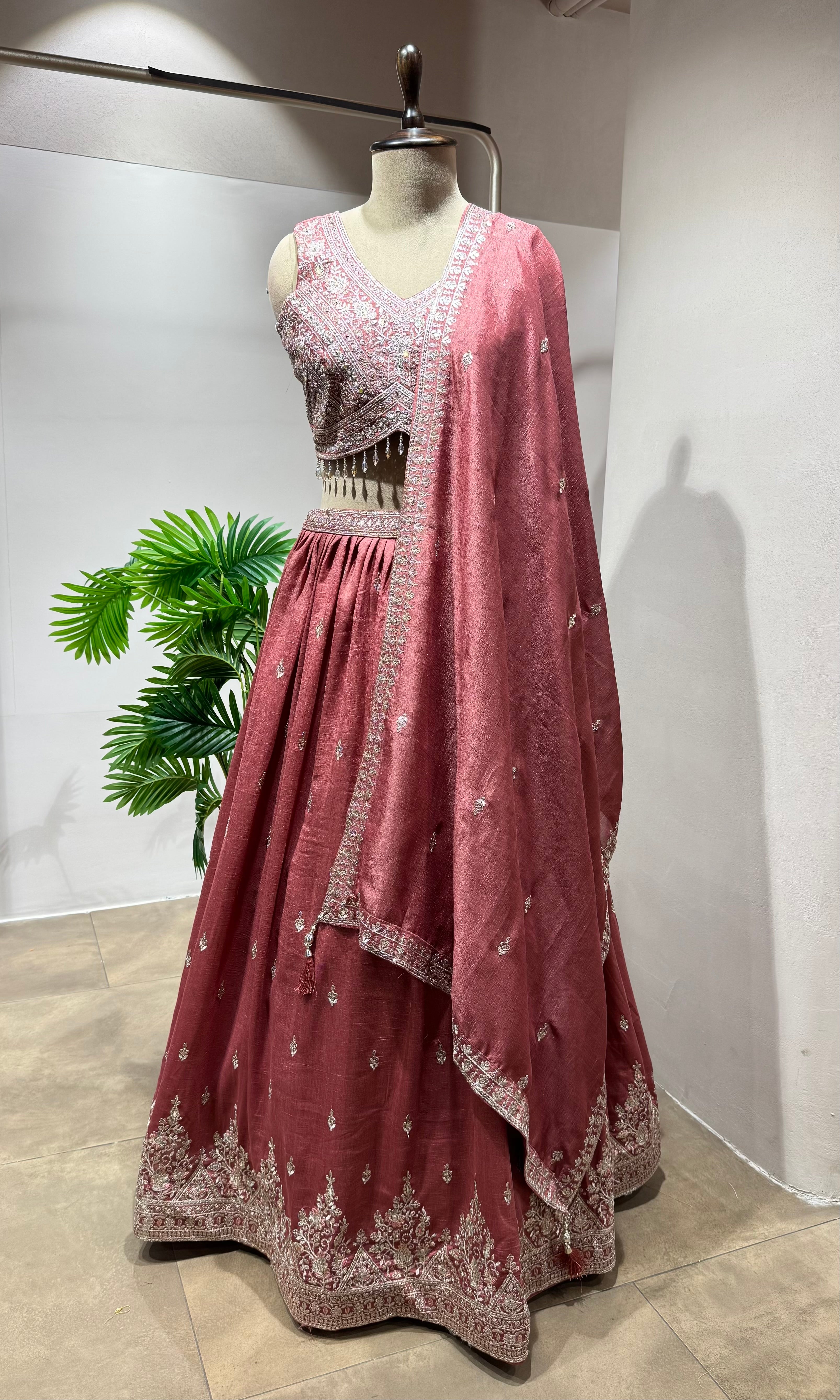 Onion pink Lehenga with Embroidered Blouse