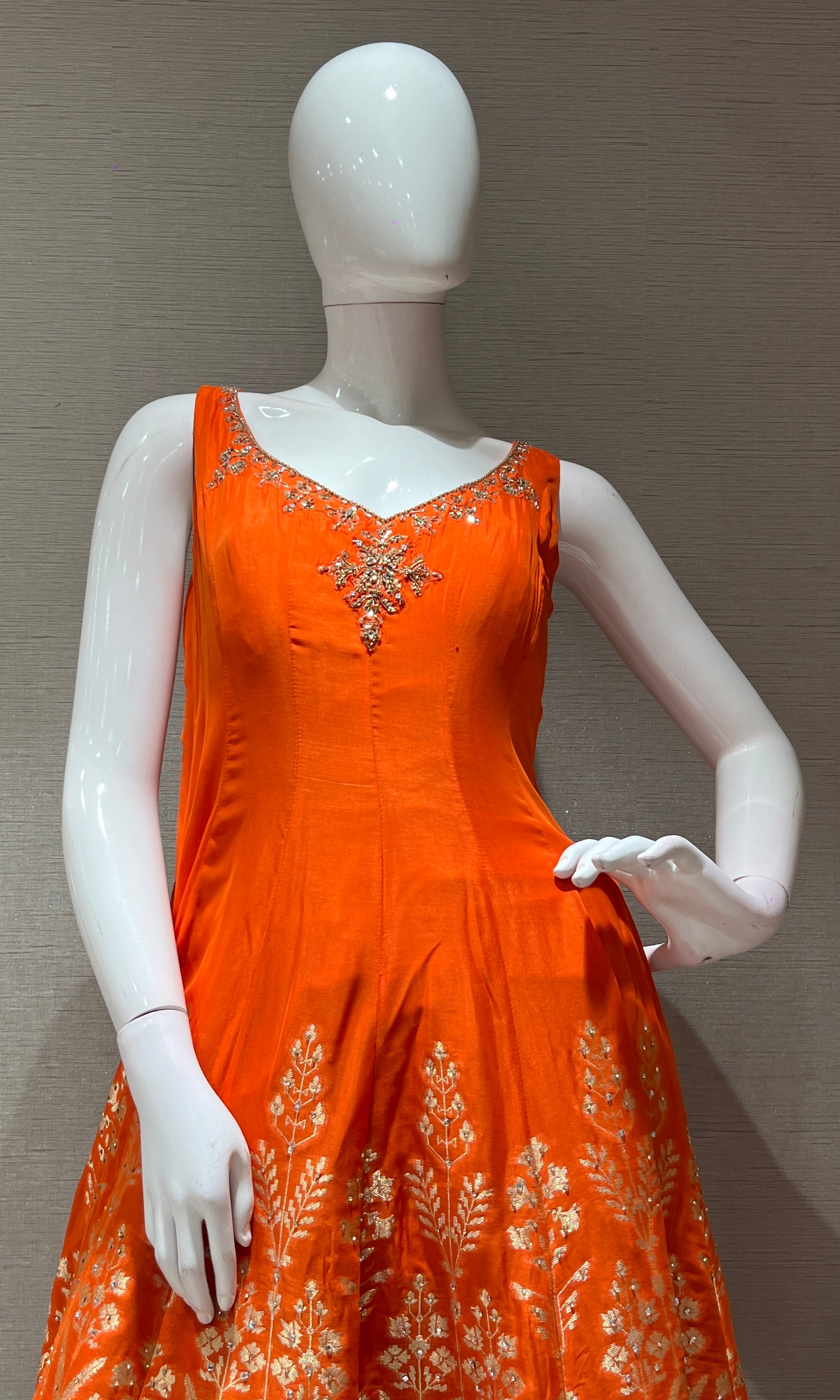 Rust GOLD MOTIF Anarkali WITH PALAZZO PANTS