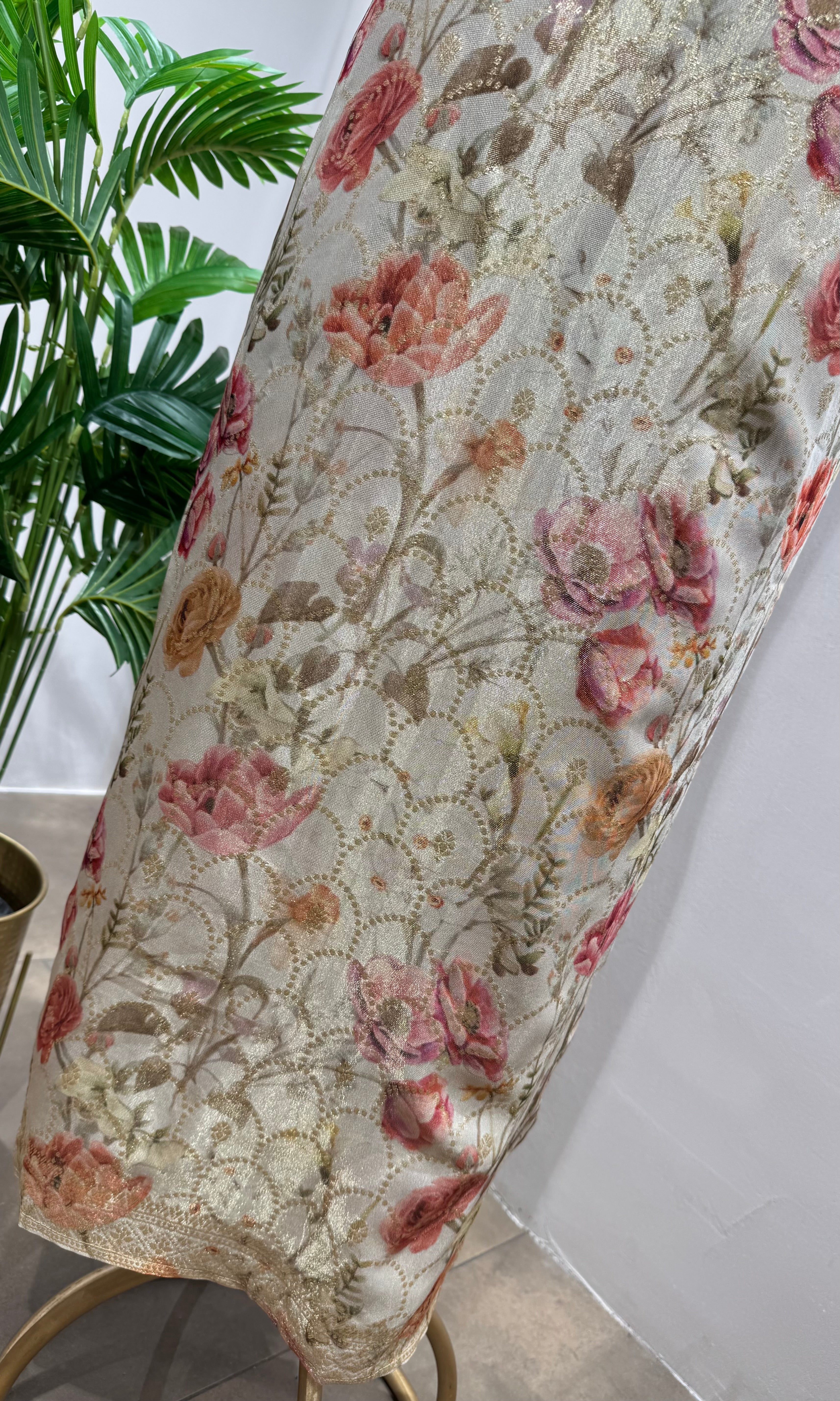 CREAM BANARASI SILK DRESS MATERIAL