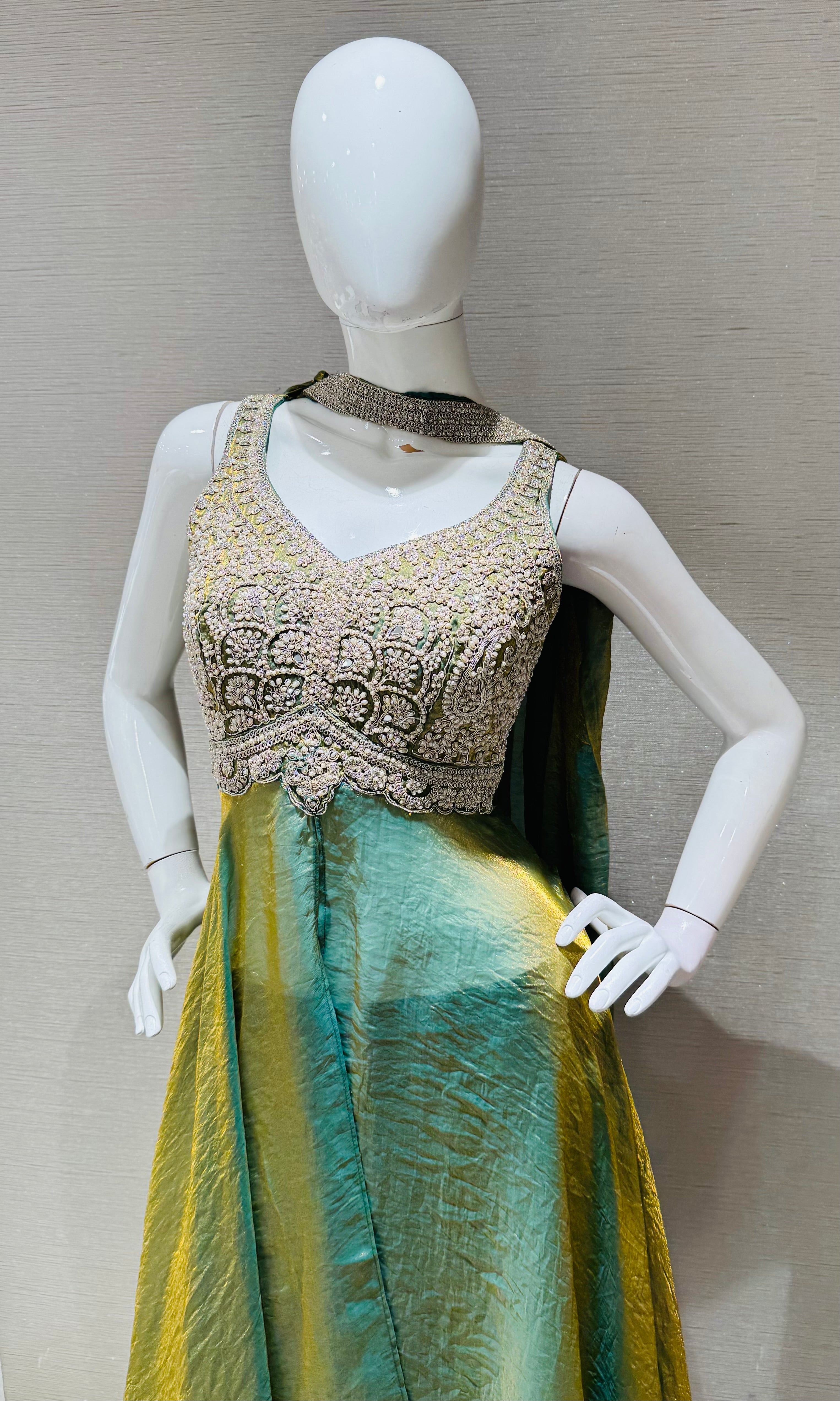 Olive Green Shimmer Tissue Palazzo set
