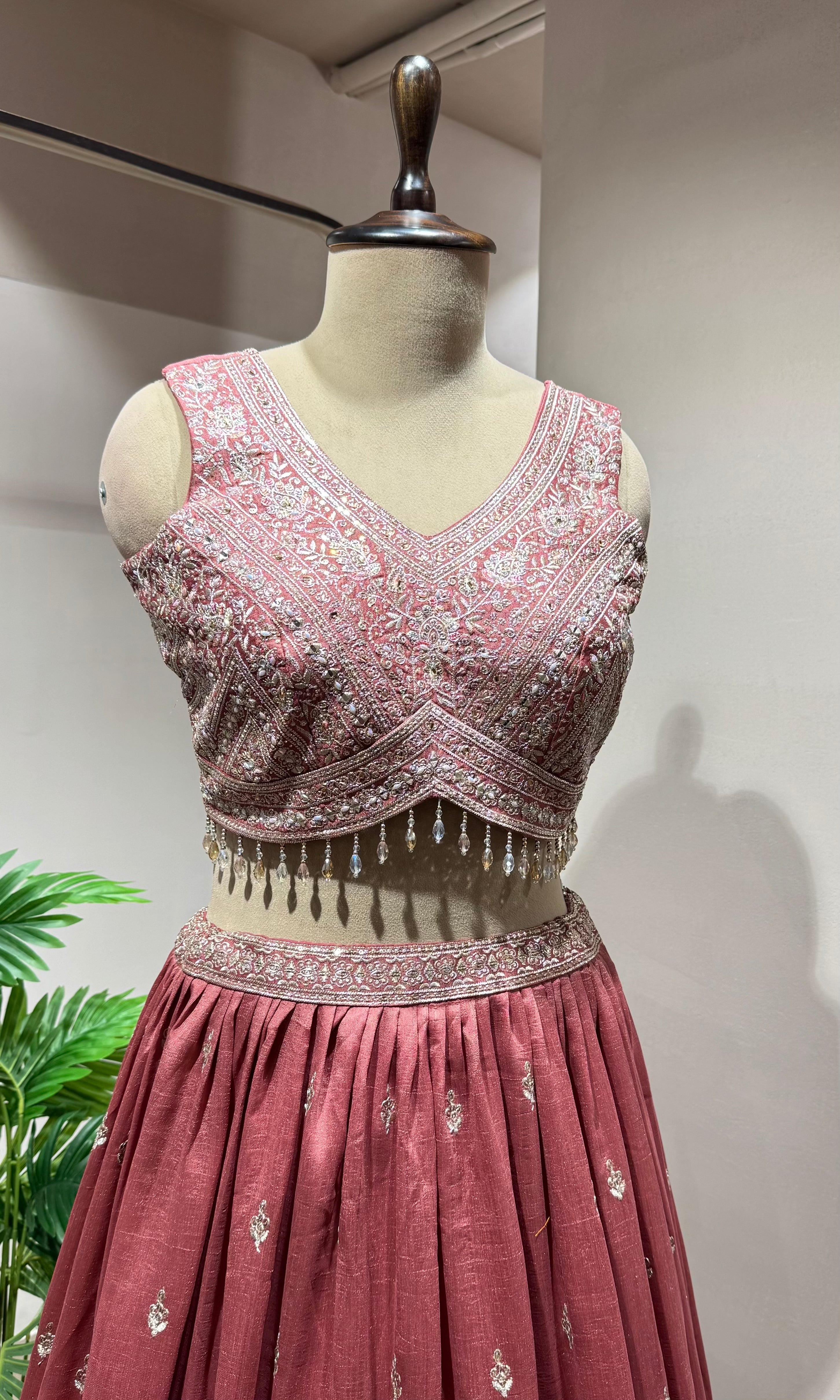 Onion pink Lehenga with Embroidered Blouse